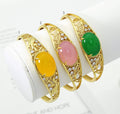 CZ Oval Jade Cuff Adjustable Bracelet, Sku#LX58
