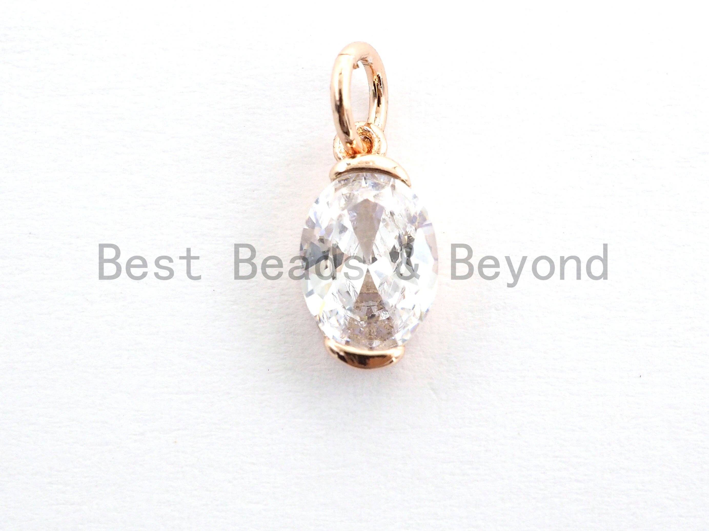 CZ Micro Pave Oval Shape Pendant/Charm, Clear Cubic Zirconia Charm, Necklace Bracelet Charm Pendant,6x11mm,sku#Y160