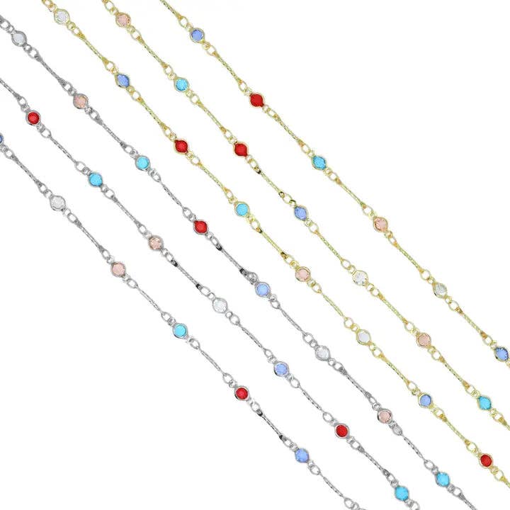 Colorful CZ Brass Wire Wrapped Gold Plated Chain by Yard- Link Findings, SKU#HX09