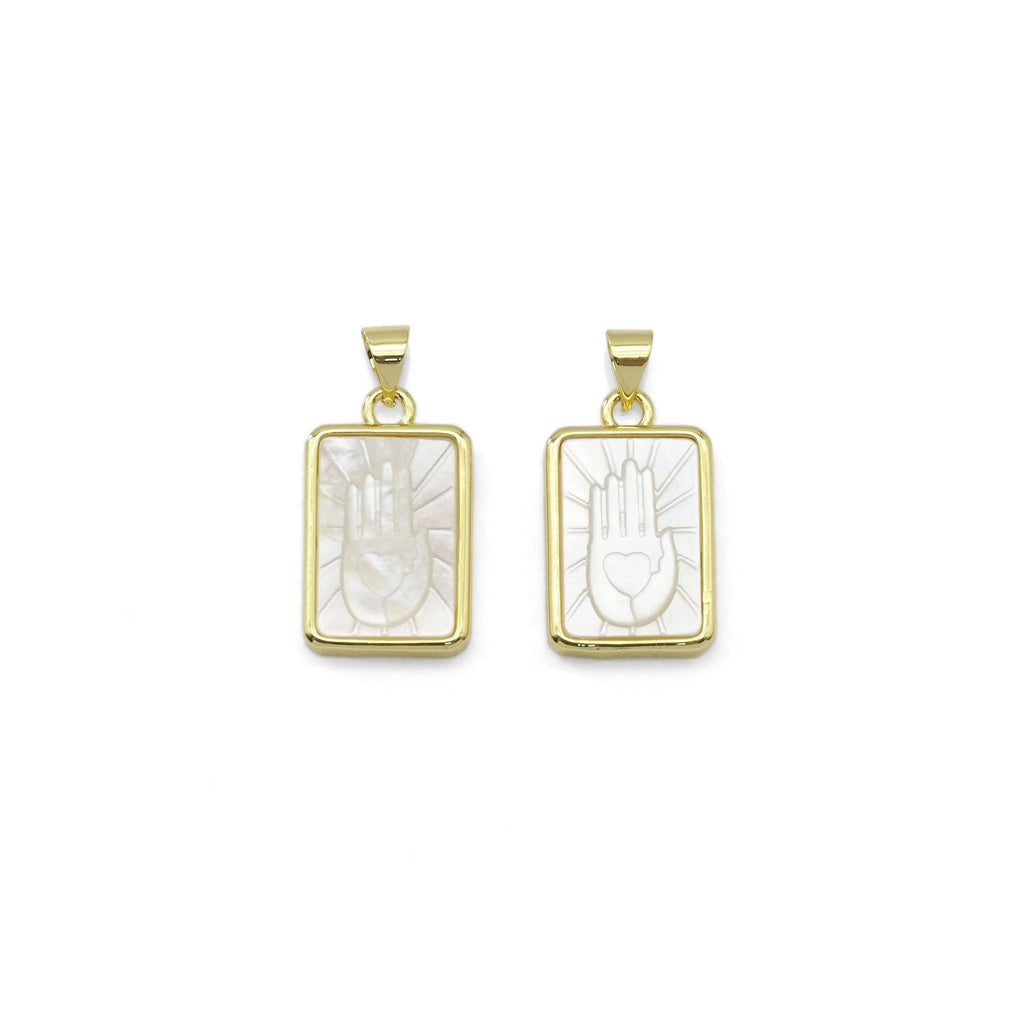 Mother of Pearl Heart Hand Dog Tag Charm, Sku#LX305