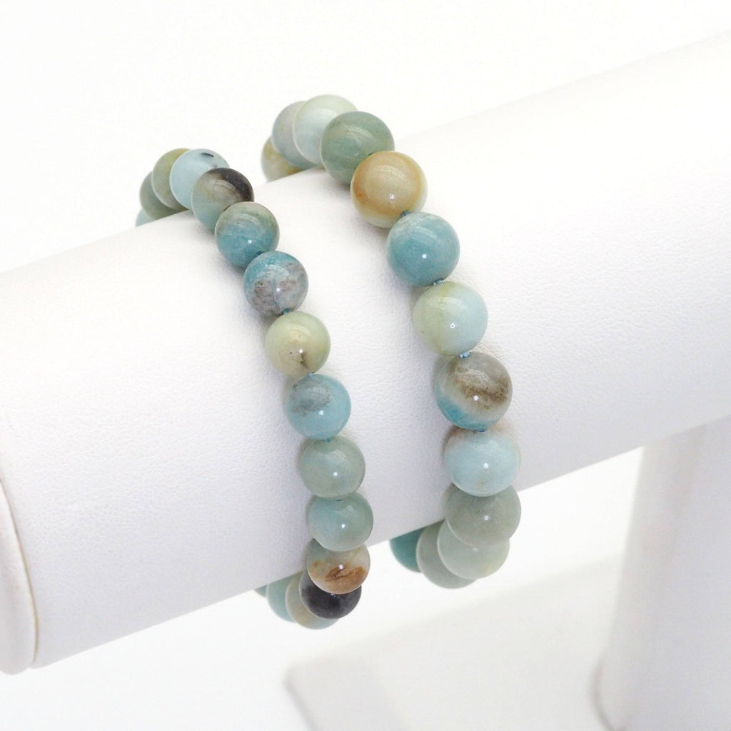 Genuine Amazonite Round Smooth Stretchy Bracelet, 8mm/10mm, Sku#EF368