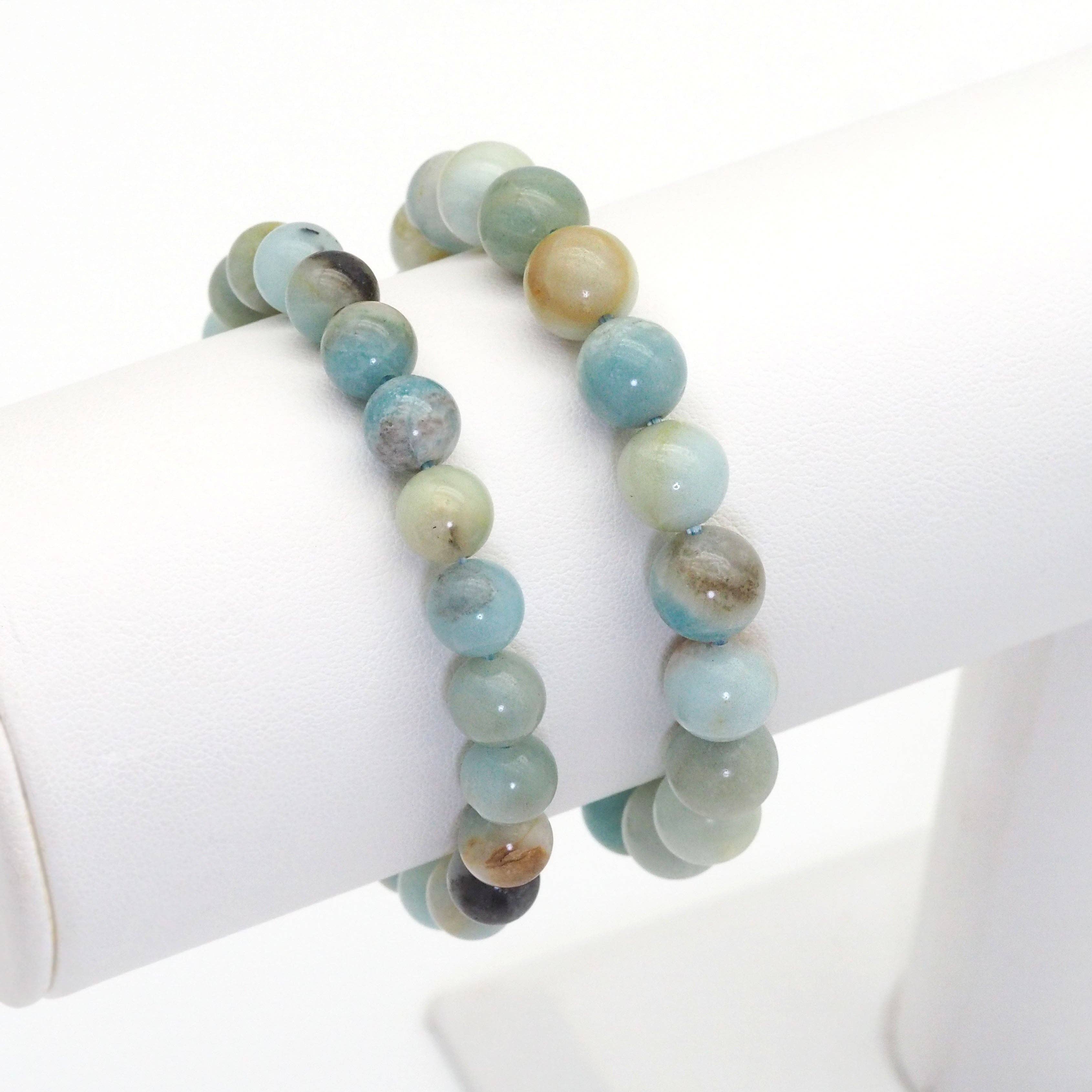Genuine Amazonite Round Smooth Stretchy Bracelet, 8mm/10mm, Sku#EF368