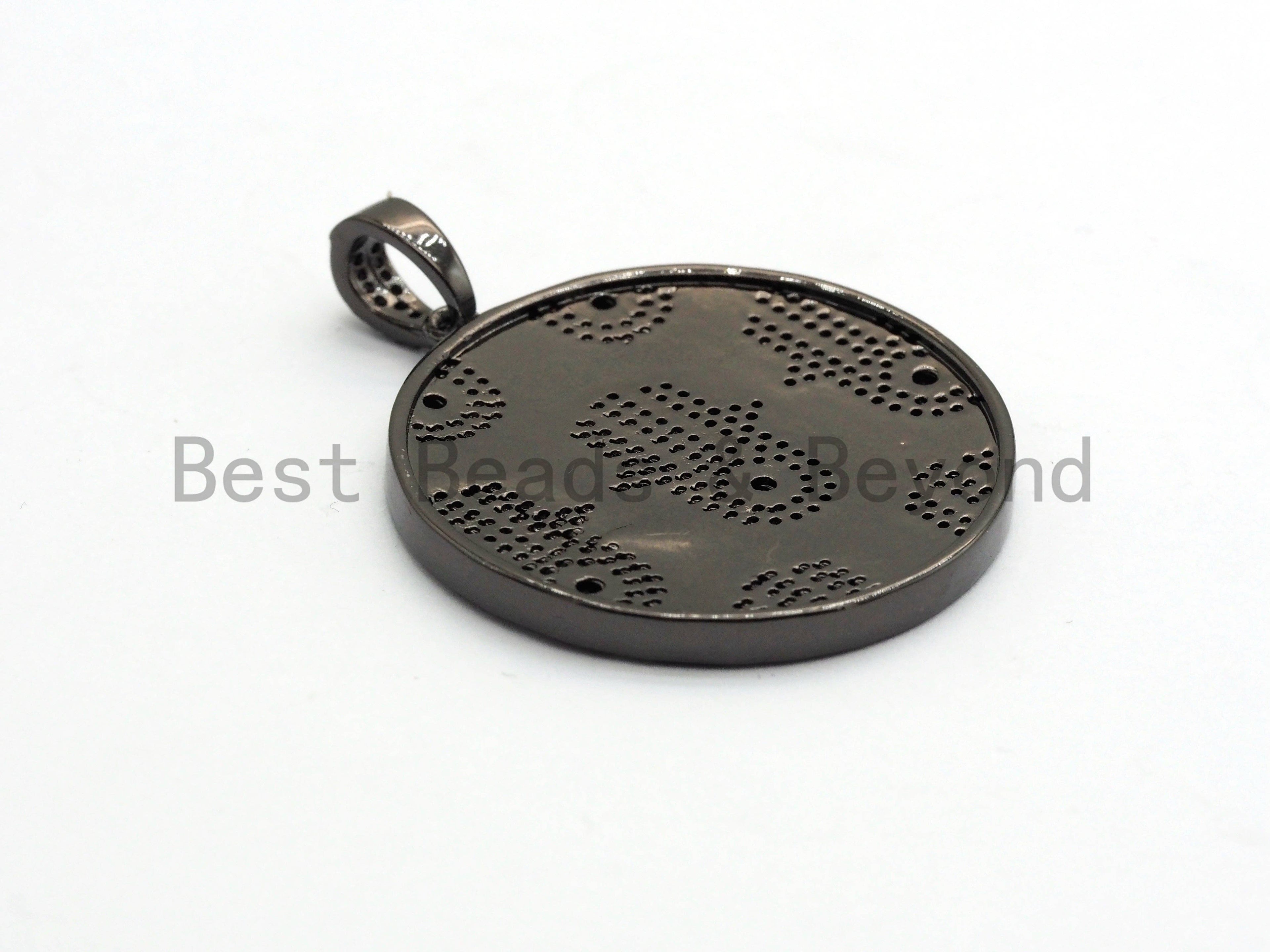 LARGE Enamel Colorful Round With Hamsa Hand Pendant,CZ Micro Pave Oil Drop Round pendant,Enamel pendant,Enamel Jewelry,34x38mm,sku#F592