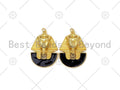 Black Enamel Sphinx Shape Pendant/Charm, 18K Gold Filled Lion Head Charm, Necklace Bracelet Charm Pendant, 32x23mm,Sku#Z1381