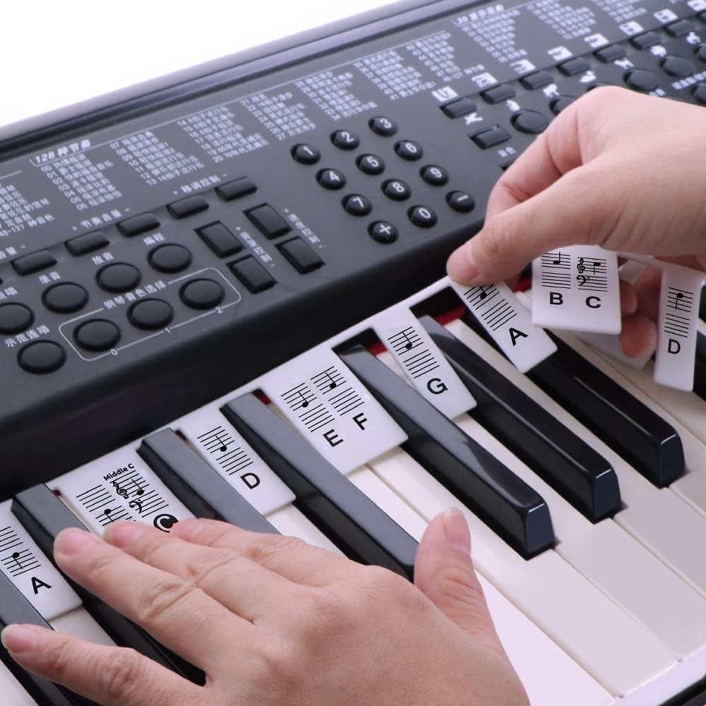 Removable Piano Key Stickers Note Labels for 88 Key Full Size Silicone Reusable Piano Keyboard Stickers for Beginners Comes with Box(Black)