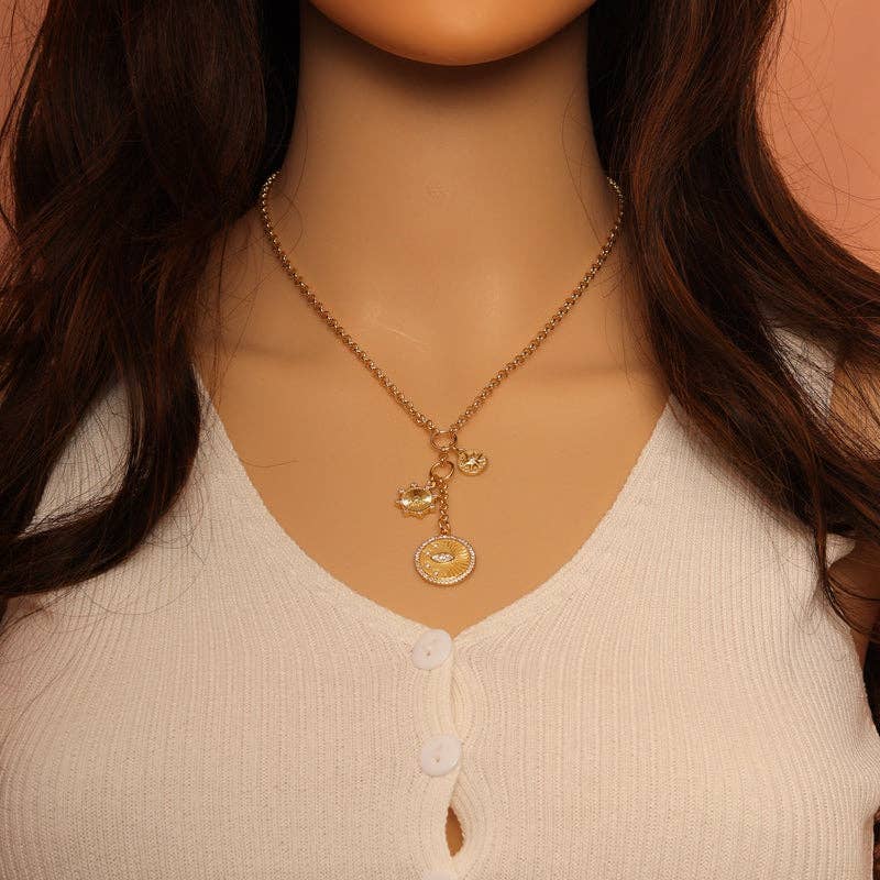 Gold Rolo Link Drop Coin Necklace, sku#EF295