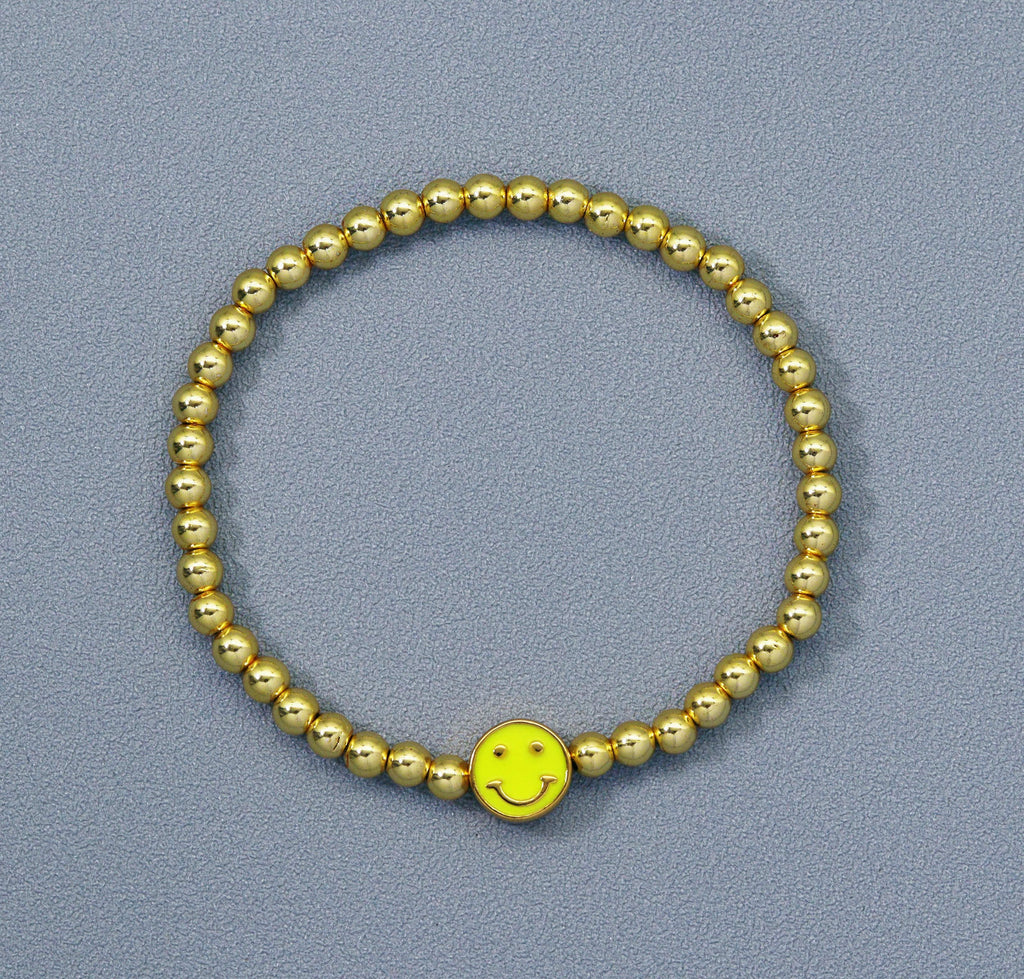 4mm Gold Hematite Smiley face bracelet, sku#EF148
