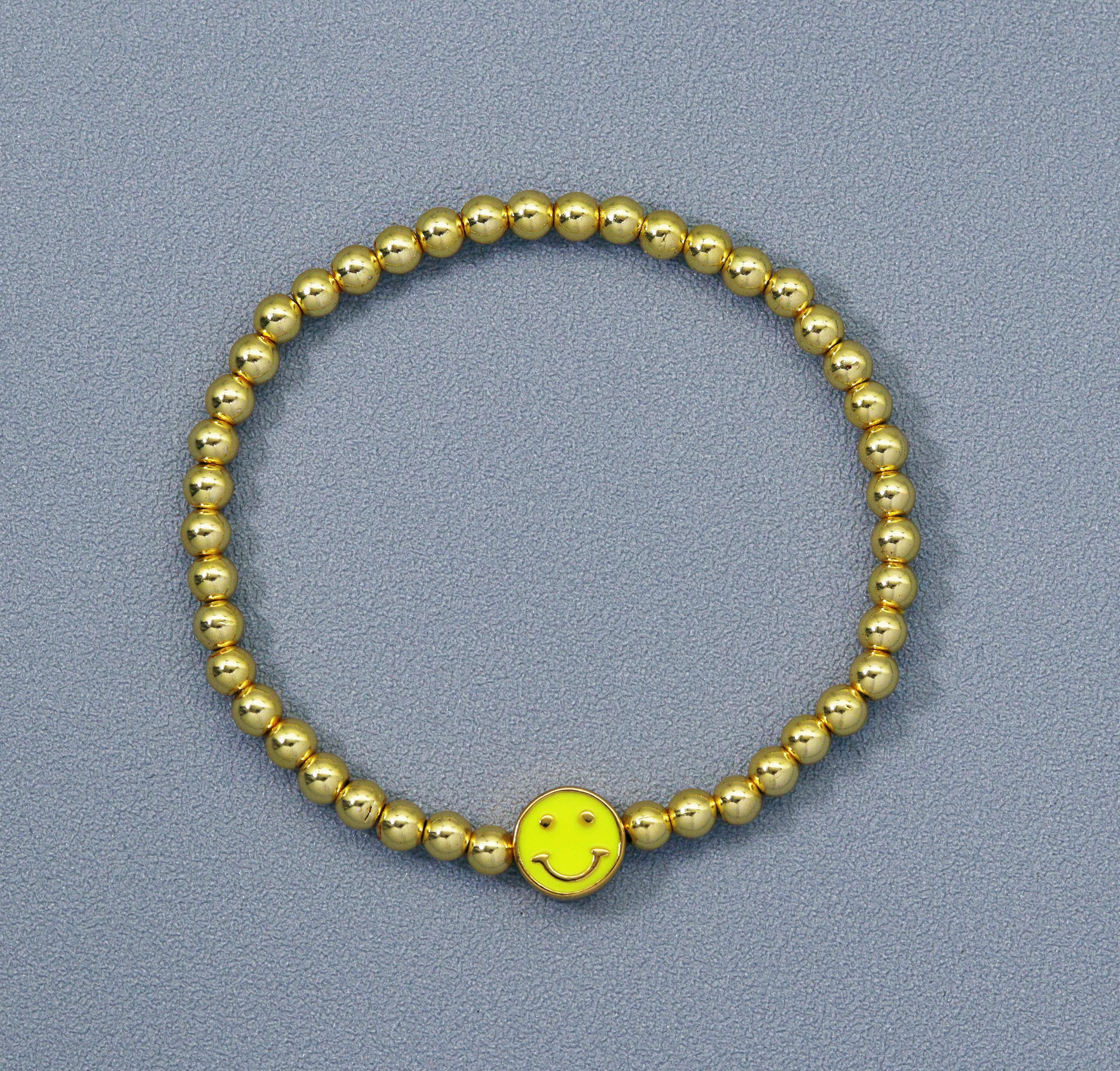 4mm Gold Hematite Smiley face bracelet, sku#EF148
