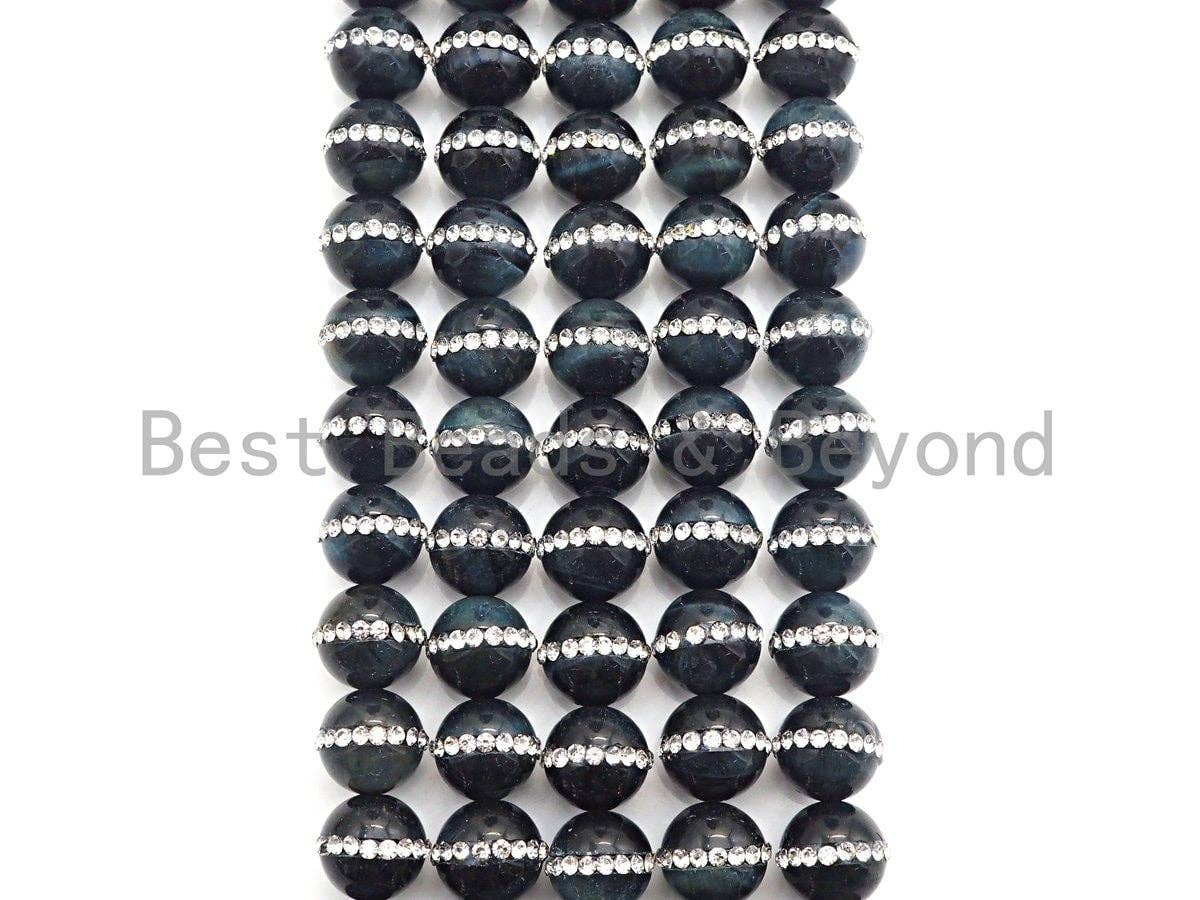 Dark Blue Tiger Eye with Rhinestone Inlaid,6mm/8mm10mm/12mm, SKU#V49