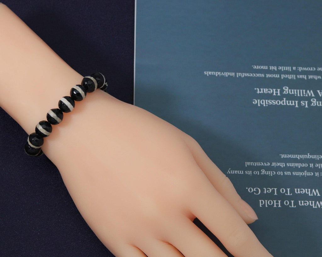 Round Smooth One Line Tibetan Agate Stretchy Bracelet, Sku#EF114