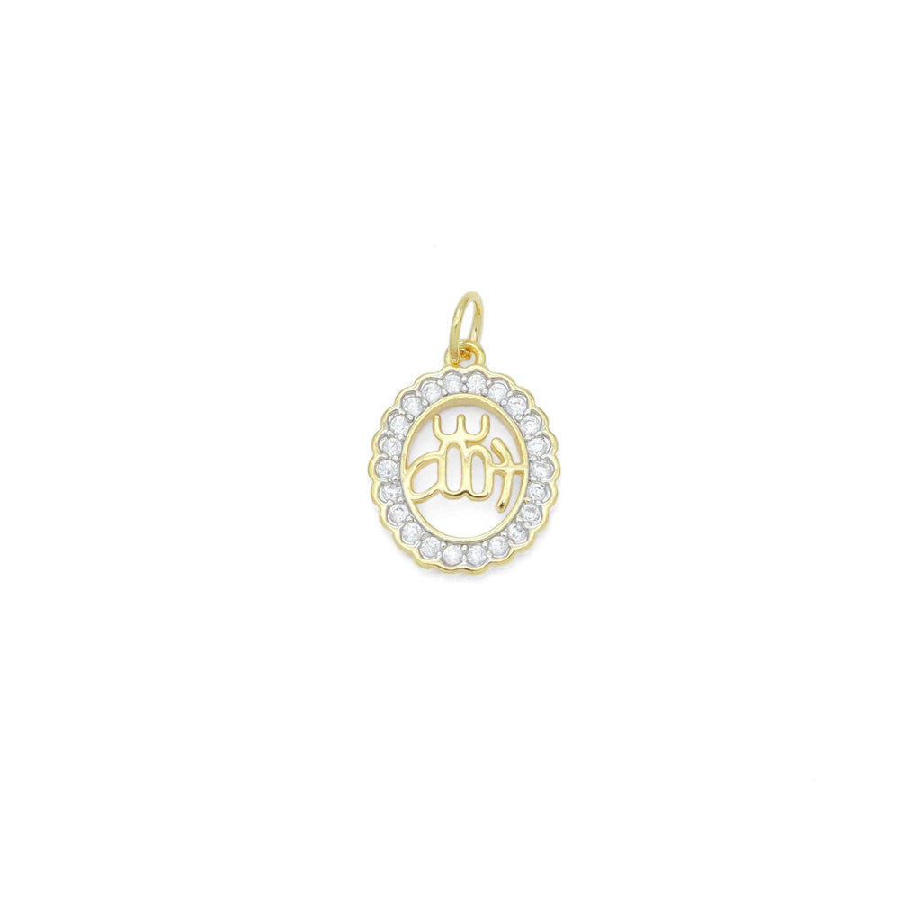 Dual color CZ Oval Shape OM Charm Pendant, Sku#LX659