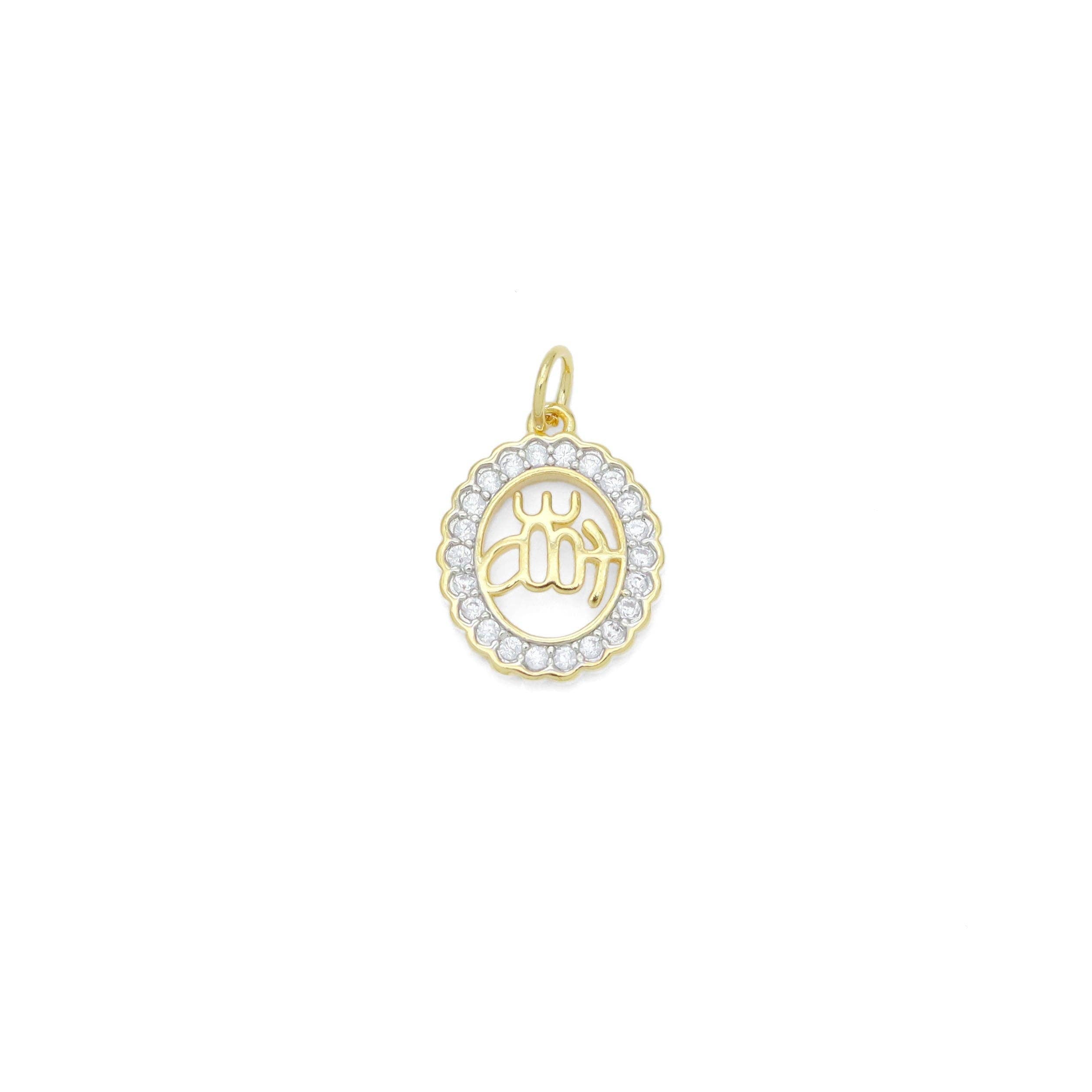 Dual color CZ Oval Shape OM Charm Pendant, Sku#LX659