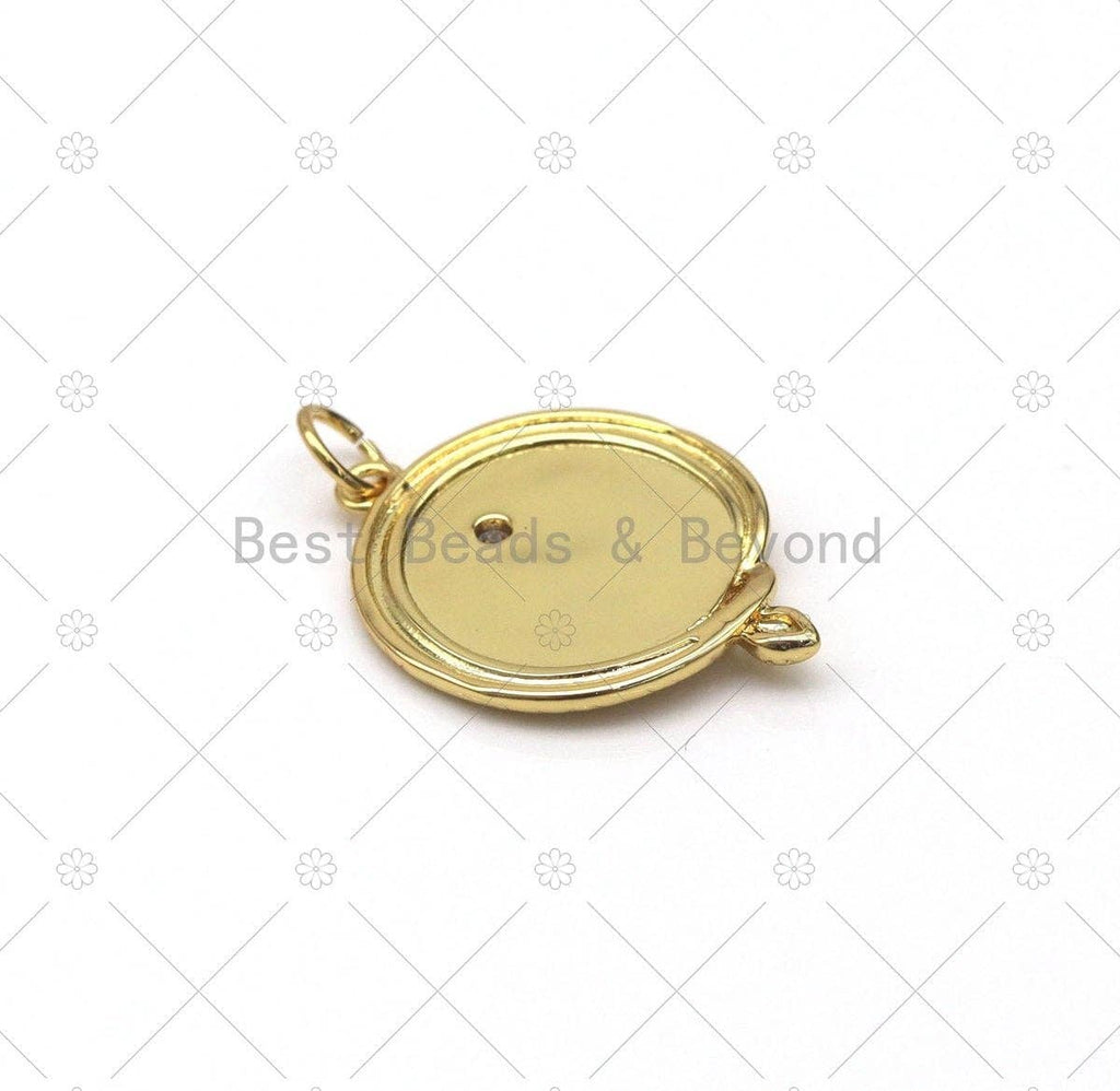 CZ Micro Pave Star Moon Triangle on Round Coin Shape Pendant, 18K Gold Filled Snake Charm, Necklace Bracelet Charm Pendant, Sku#Y556