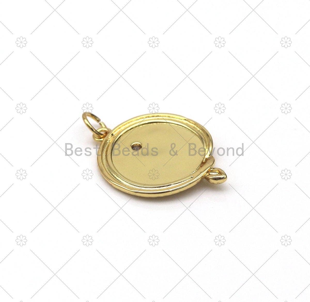 CZ Micro Pave Star Moon Triangle on Round Coin Shape Pendant, 18K Gold Filled Snake Charm, Necklace Bracelet Charm Pendant, Sku#Y556