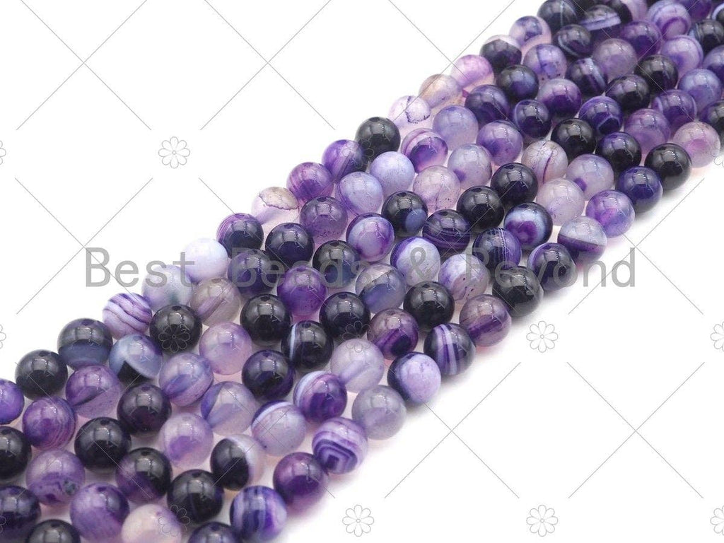 High Quality Purple Banded Agate Smooth, Round 6mm/8mm/10mm/12mm, Natural Purple Agate Beads, 15.5"Full Strand, sku#UA117