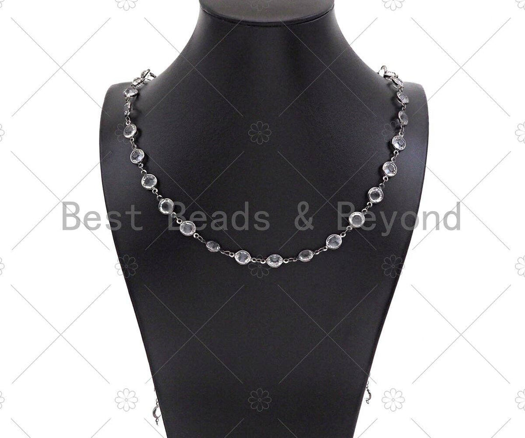 Clear Crystal Rosary Bezel Chain, 8mm beads size, Clear Crystal beaded Rosary Chain, Boho Jewelry Chains, wholesale chain, sku#V94