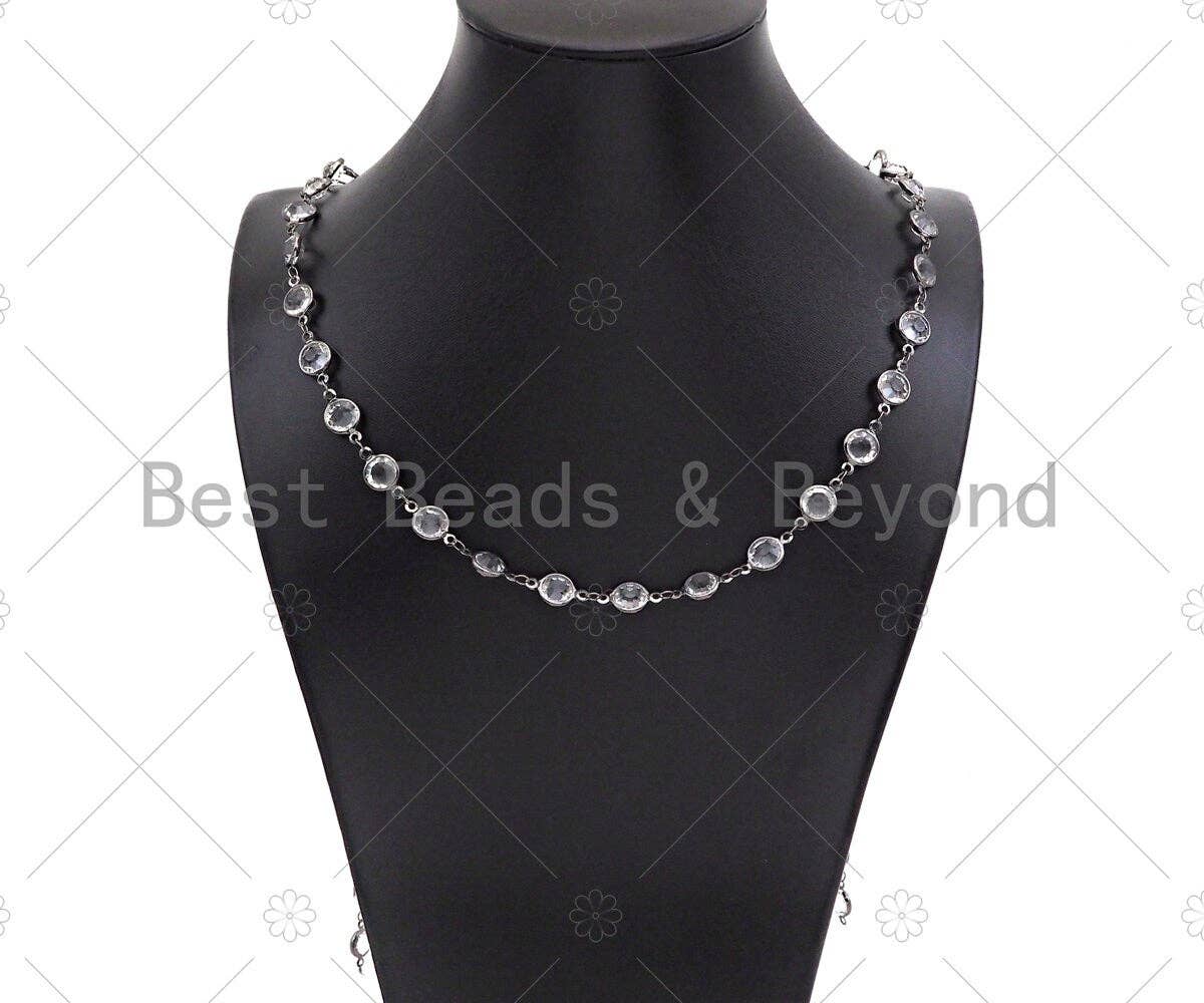 Clear Crystal Rosary Bezel Chain, 8mm beads size, Clear Crystal beaded Rosary Chain, Boho Jewelry Chains, wholesale chain, sku#V94