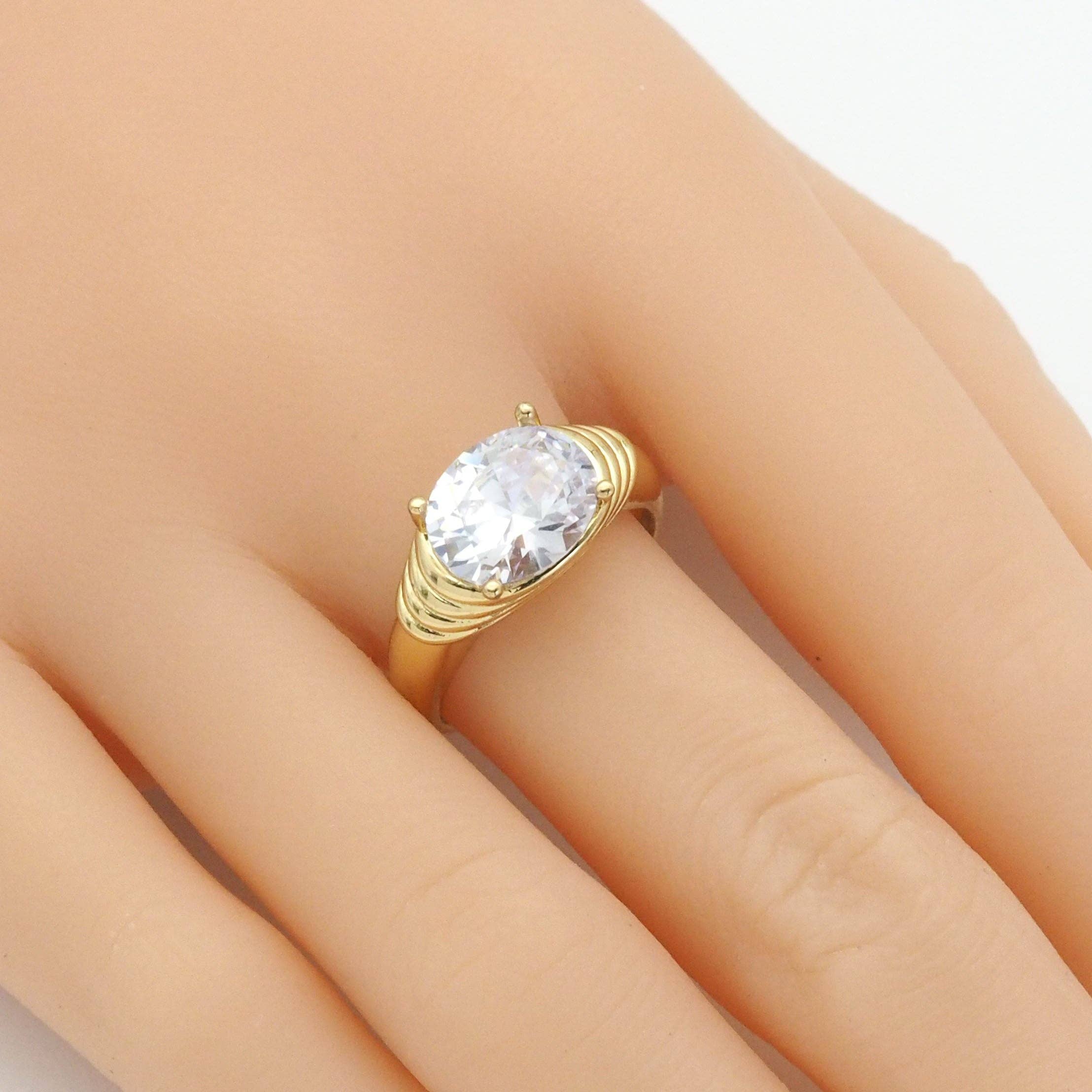 Gold Oval Big CZ Adjustable Ring, Sku#B371