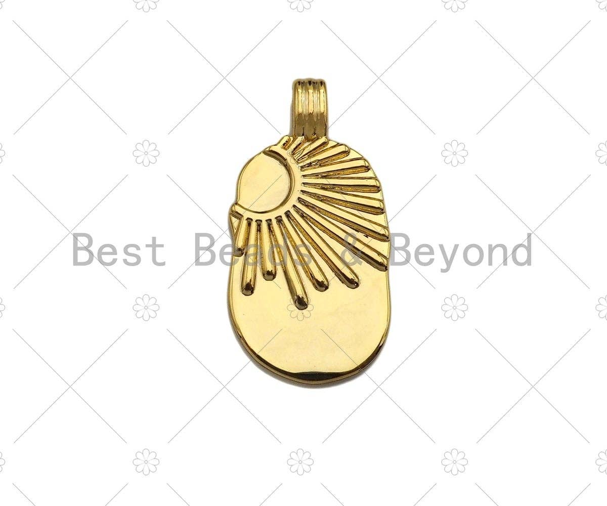 18k Gold Sunrise Tag Pendant/Charm, Sun Charm, Sun rays pendant, Bracelet Necklace Component Supply, 12x24mm, Sku#Y367