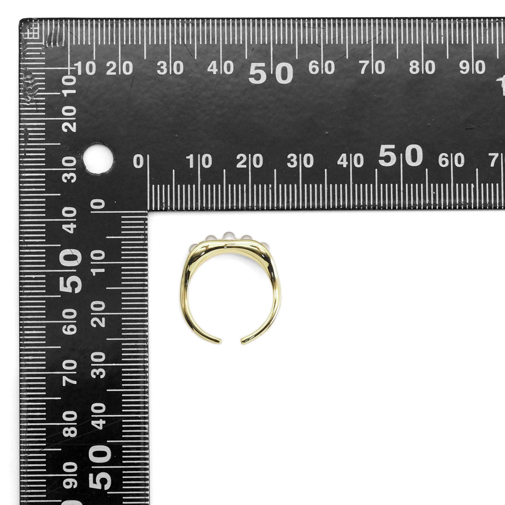 Gold White Pearl One Line Adjustable Ring, Sku#LD483
