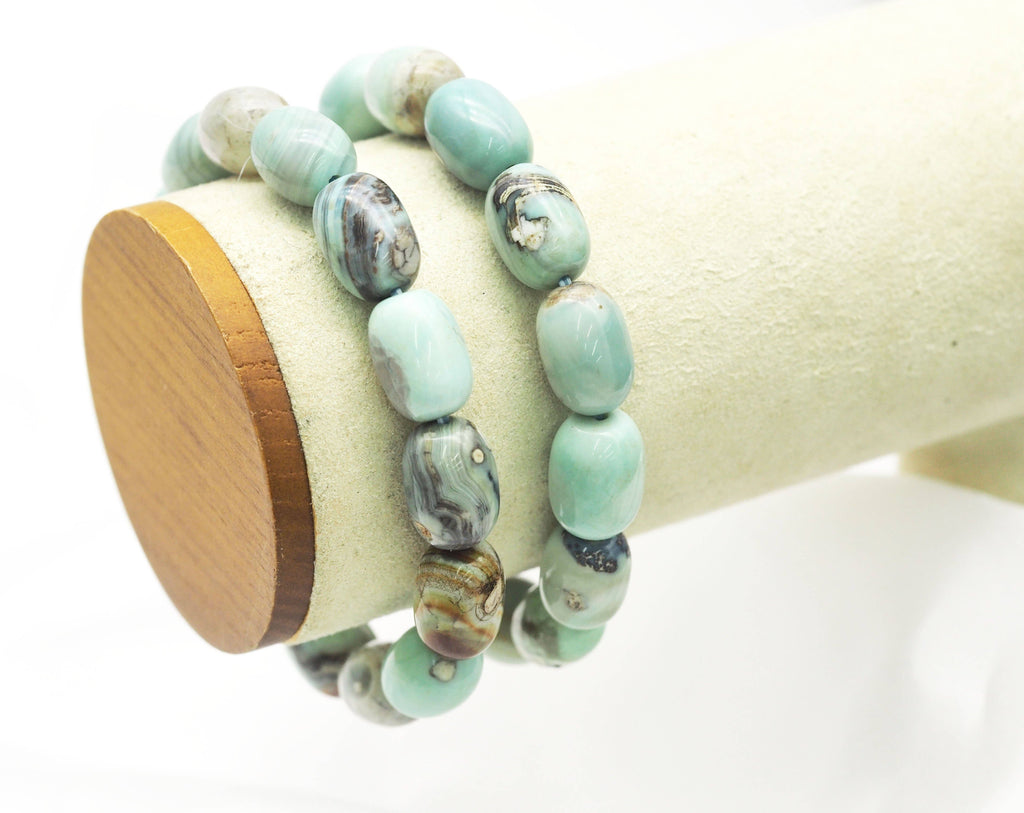 Blue Barrel Agate Stretchy Bracelet, 10x14mm, Sku#EF90