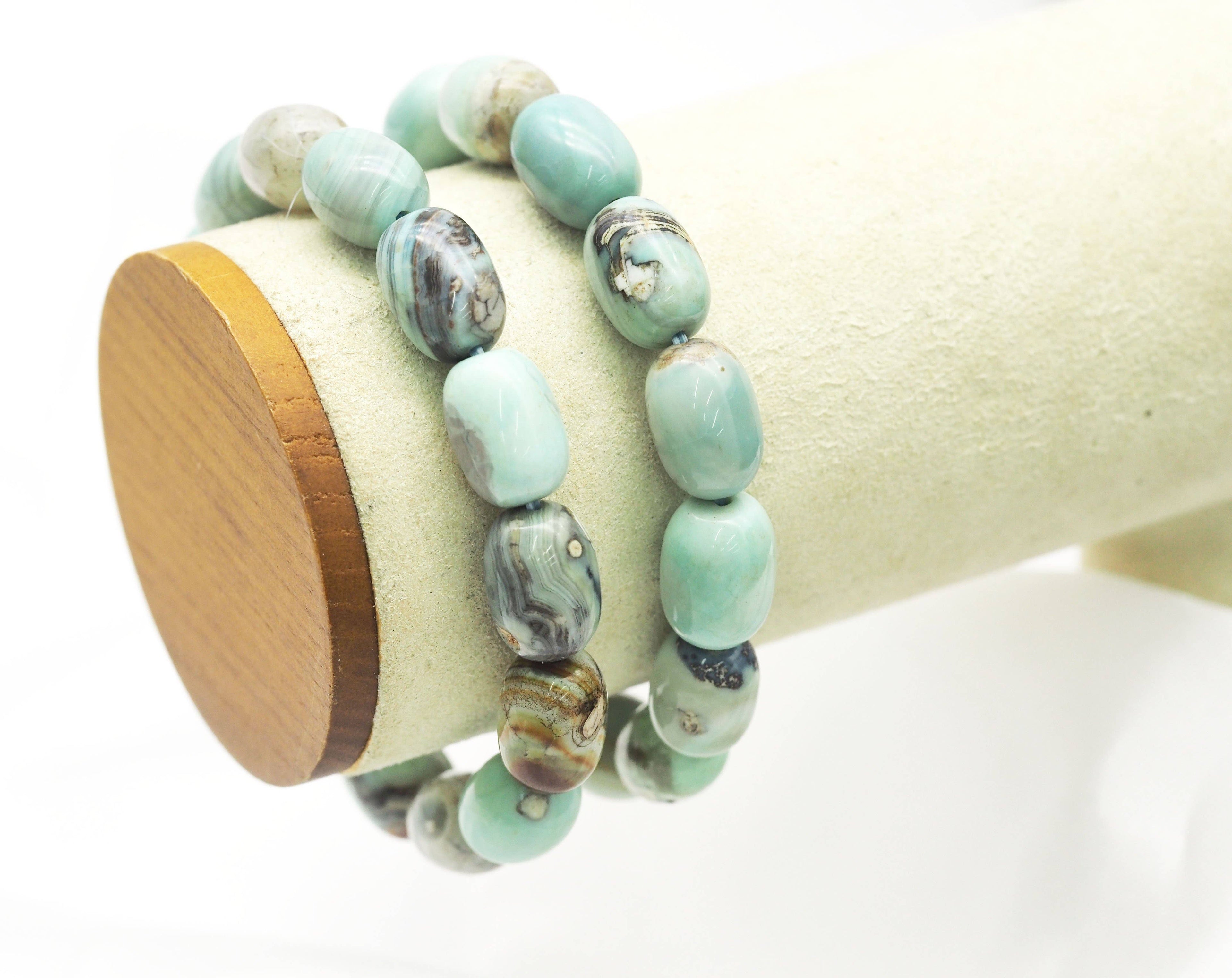 Blue Barrel Agate Stretchy Bracelet, 10x14mm, Sku#EF90