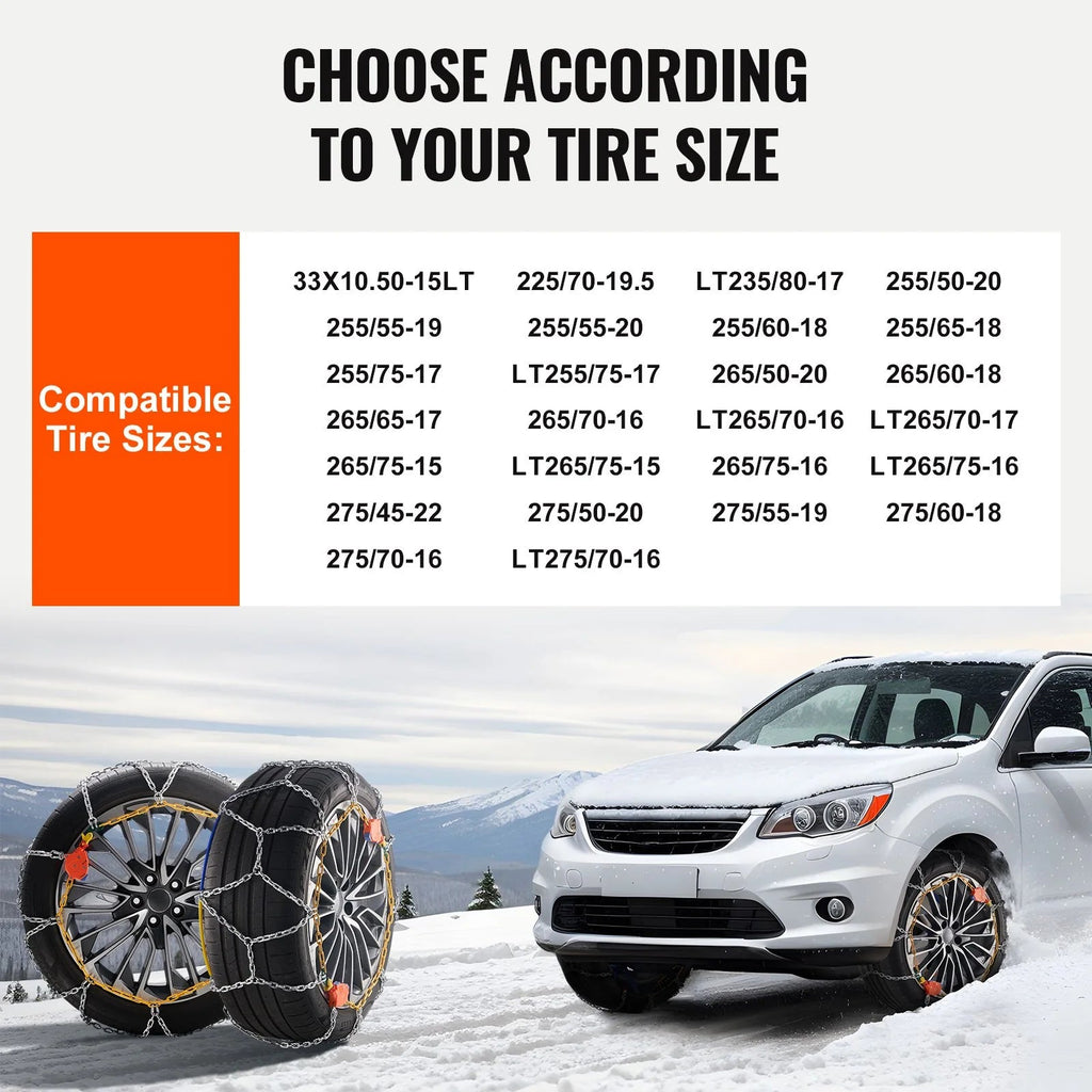 VEVOR Auto Tightening Snow Chains Diamond Mesh Anti-Slip Traction Wheel Chains