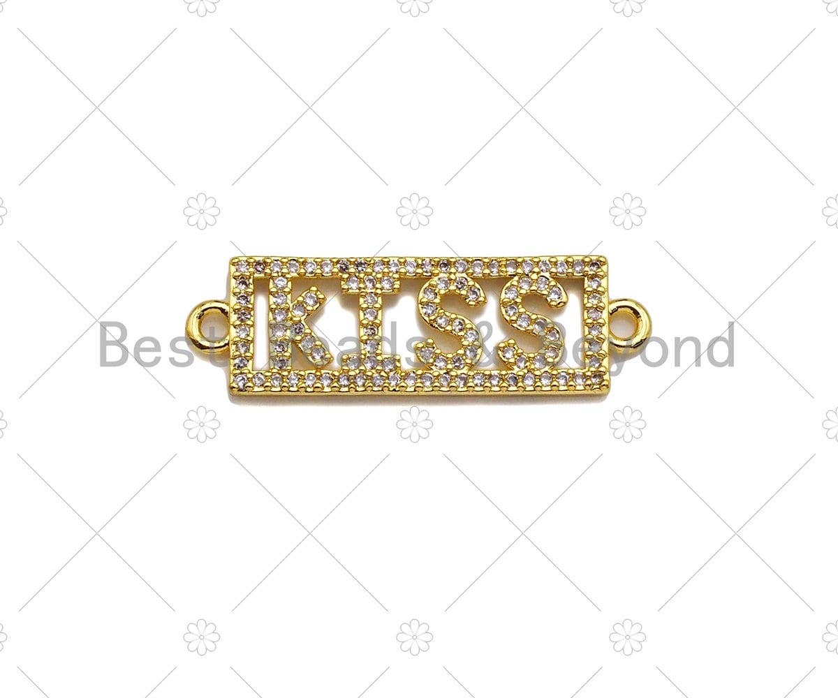 KISS on Rectangle Connector, Kiss Bracelet Link, Rectangle  Connector, Cubic Zirconia Pendant, Gold Tone, 10x31mm, Sku#LK85