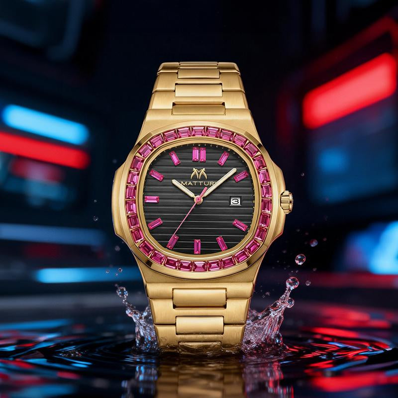 Brand Counter Authentic Premium Boutique Luxury Square Wristwatch – Rainbow Crystal Accents | High‑End Men’S Timepiece with Diamond Mirror Finish | Versatile Casual & Business Look | Ideal Gift for Him | Stylish Wristwatch with Date Function