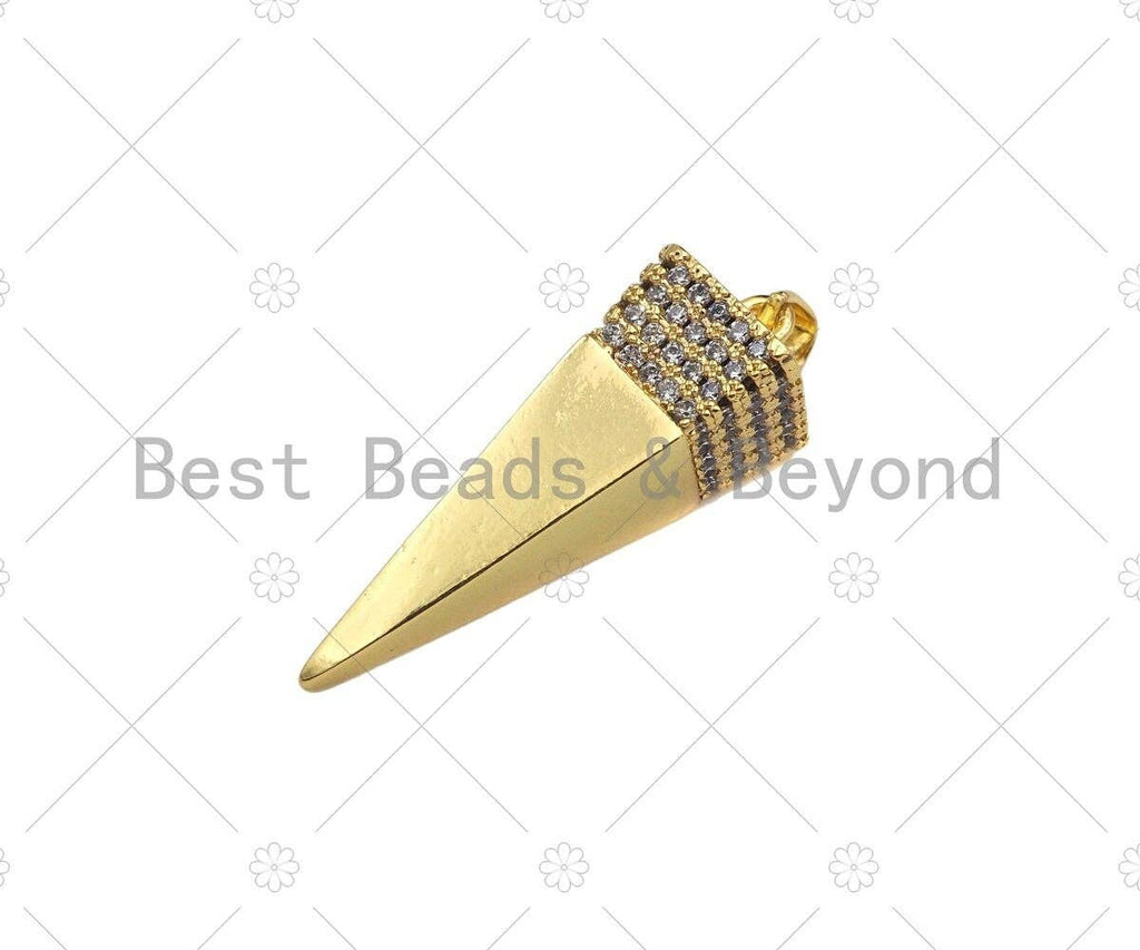 CZ Micro Pave 3D Pyramid Shape Pendant/Charm,18K Dainty Gold Charm, Necklace Bracelet Charm Pendant,10x33mm,Sku#LK301