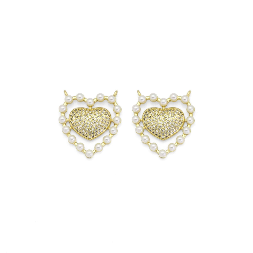 Gold CZ Pearl Edge Heart Pendant, Sku#LK883