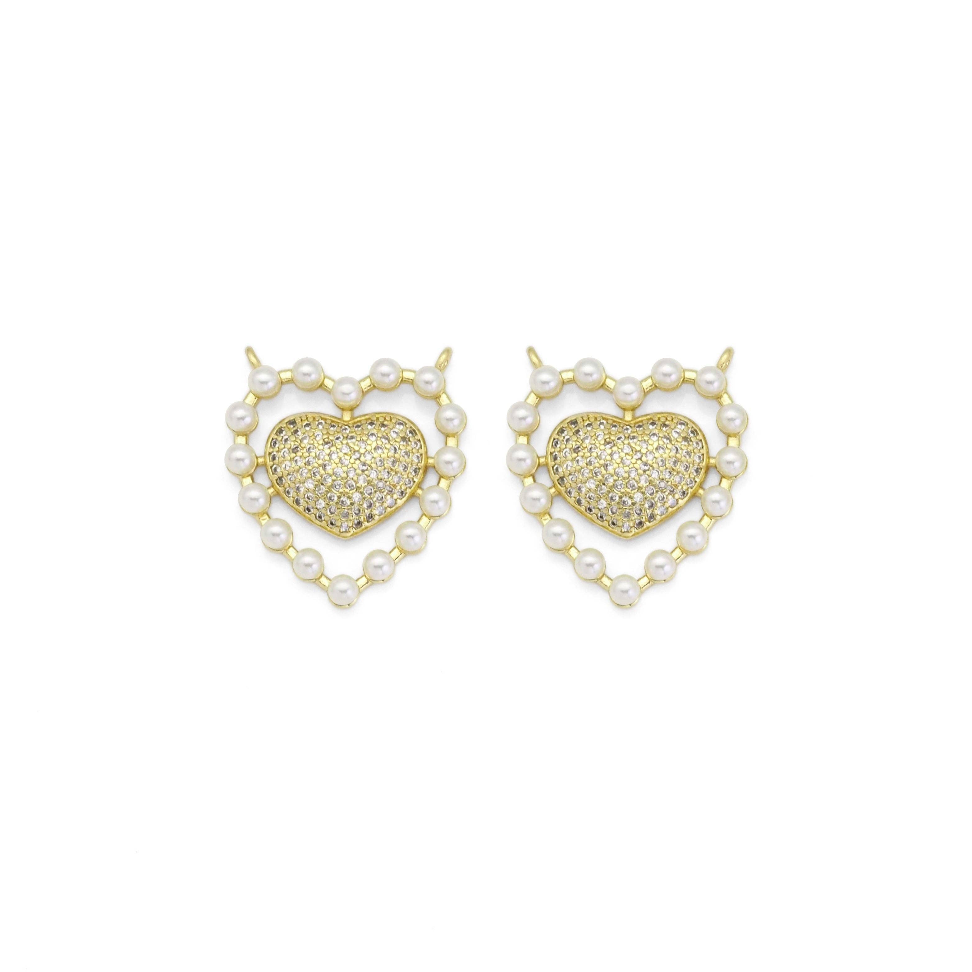 Gold CZ Pearl Edge Heart Pendant, Sku#LK883
