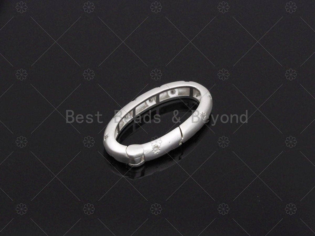 Matt Gold/Silver CZ Micropave Oval Spring Gate, Snap Clip Trigger Clasp, Spring Buckle for Chain Purse Key Jewelery, 27x16mm,Sku#H328