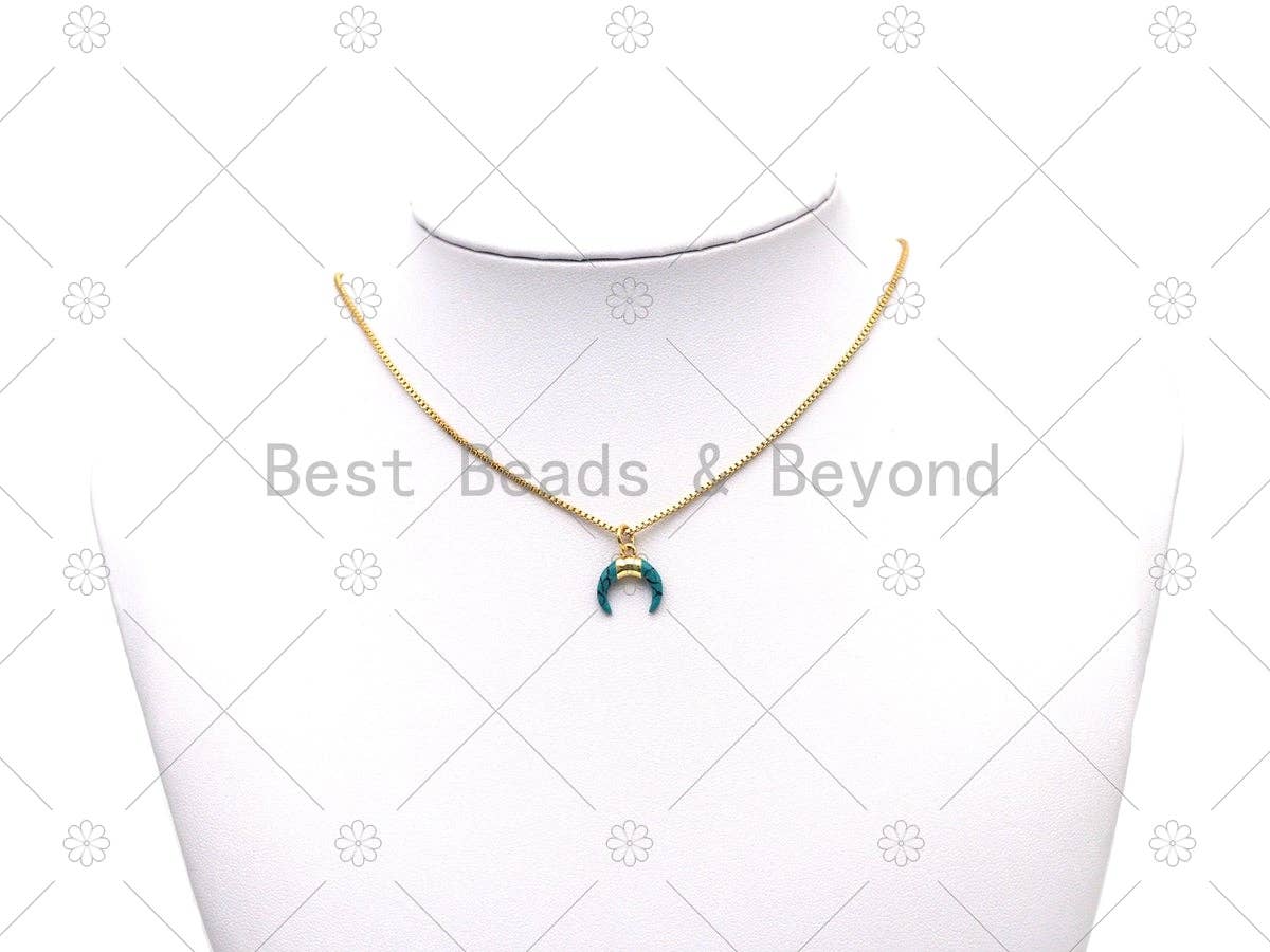 Blue/White OX Horn Pendant, Horn Charm, Sku#Y597