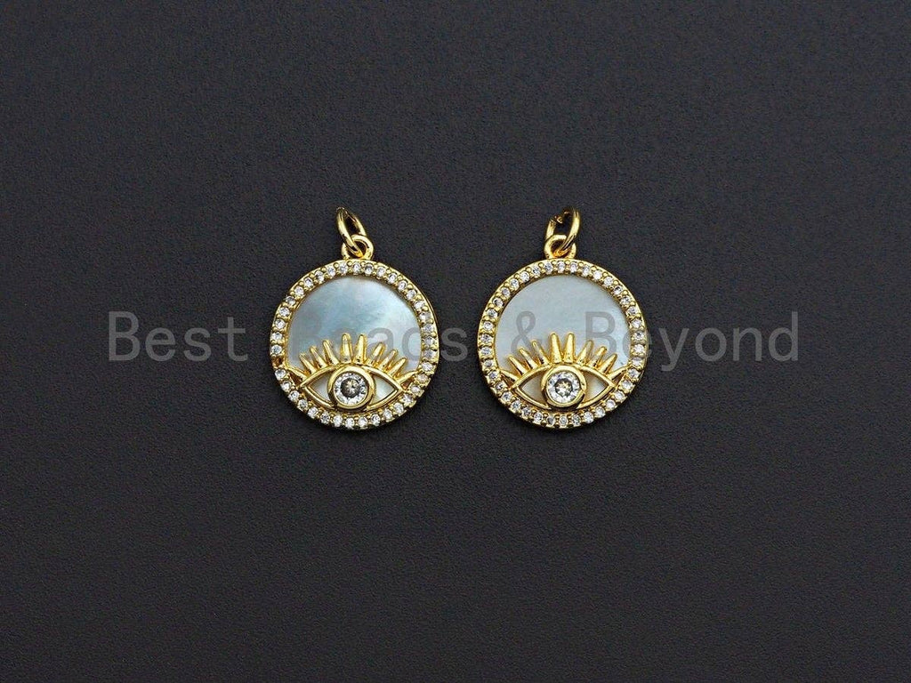 Clear CZ Micro Pave Evil Eye on Mother-of-pearl Pendant Charm, Cubic Zirconia Charm, Eye Charm, 6x18mm,sku#Z846