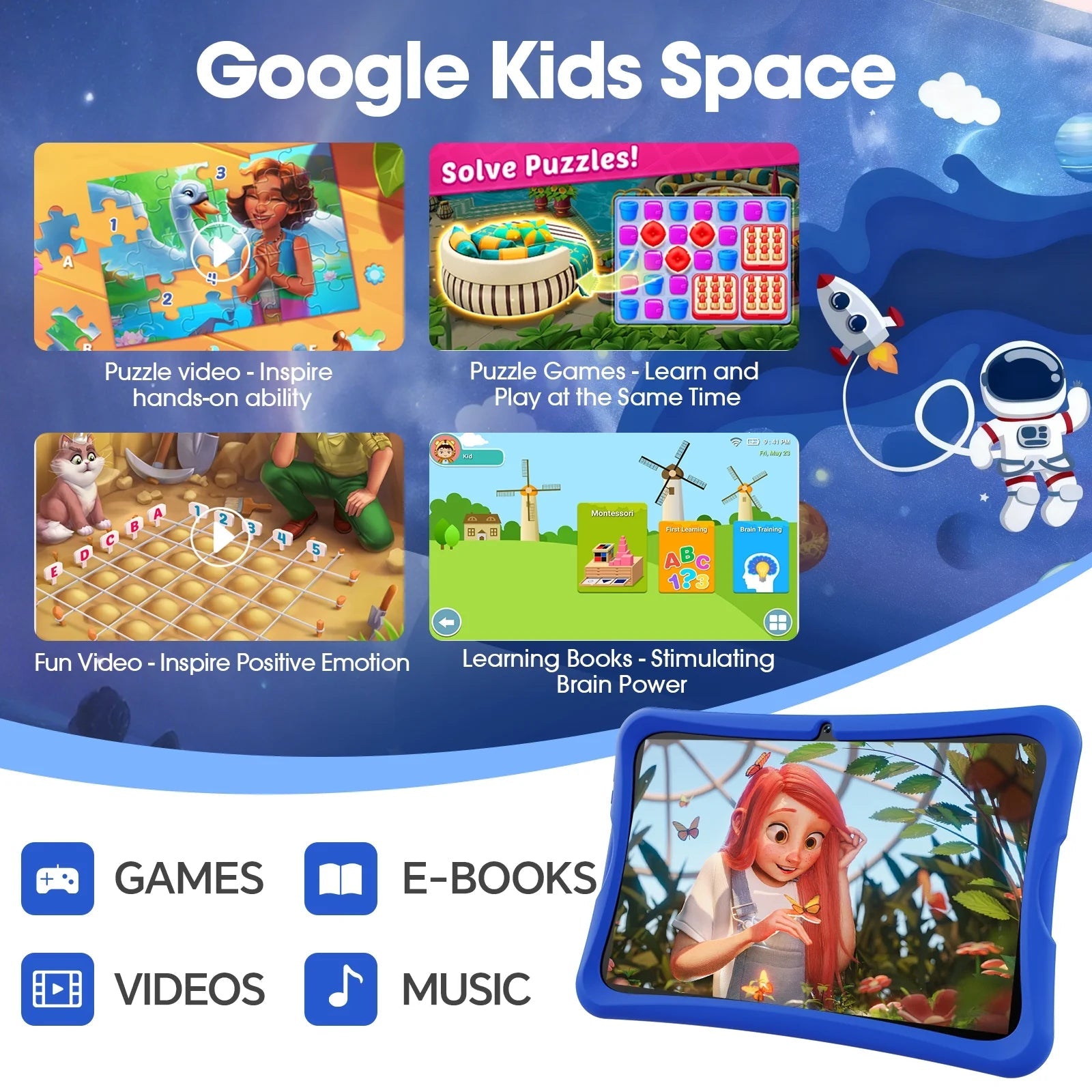10.1 Inch Android 15 Kids Tablets 2025,6GB RAM + 64GB Rom,Parent Control Kids Education Children Tablet with Wifi,Kid-Proof Case,Blue