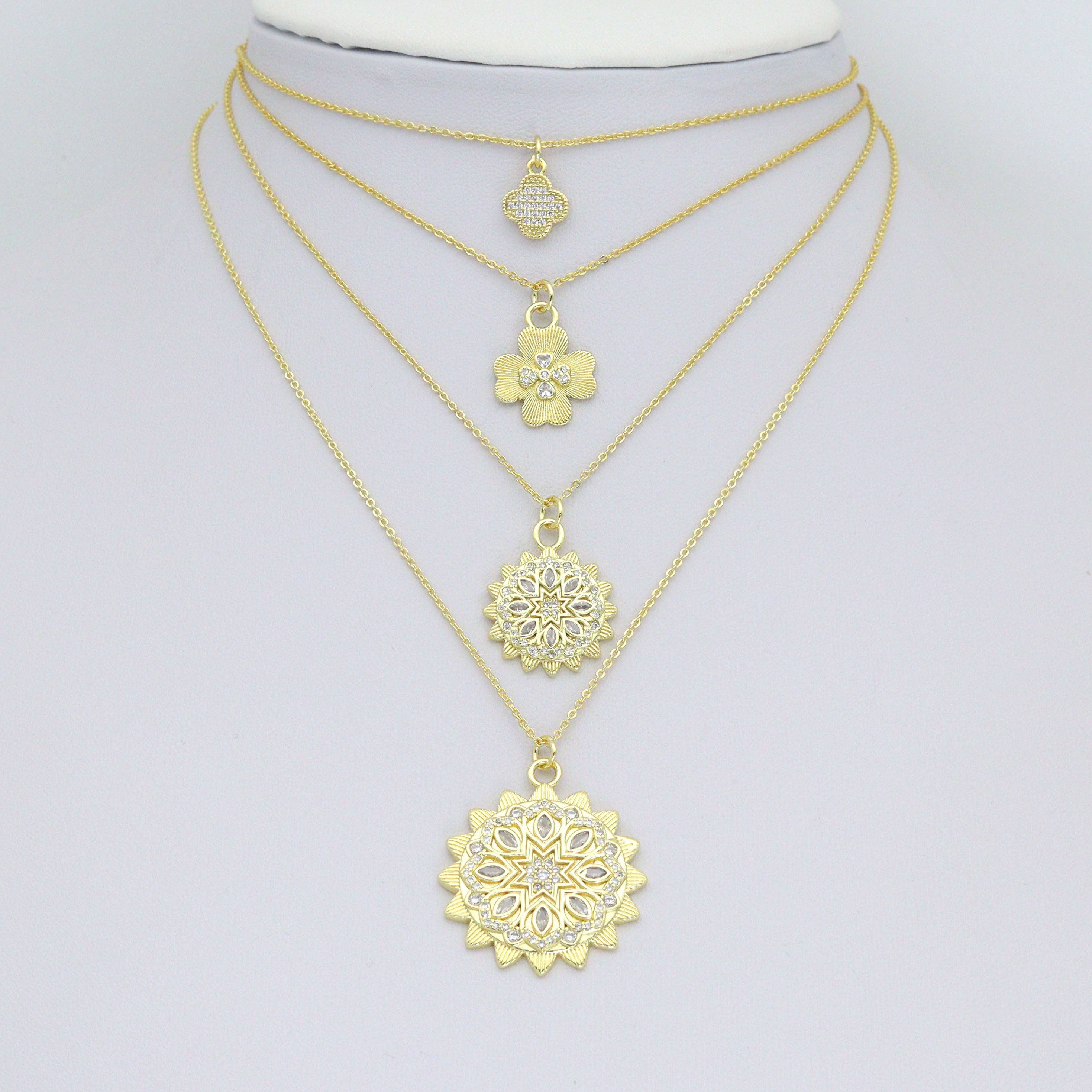 Gold Clear CZ Clover  Flower Charm Pendant,Sku#LK1259