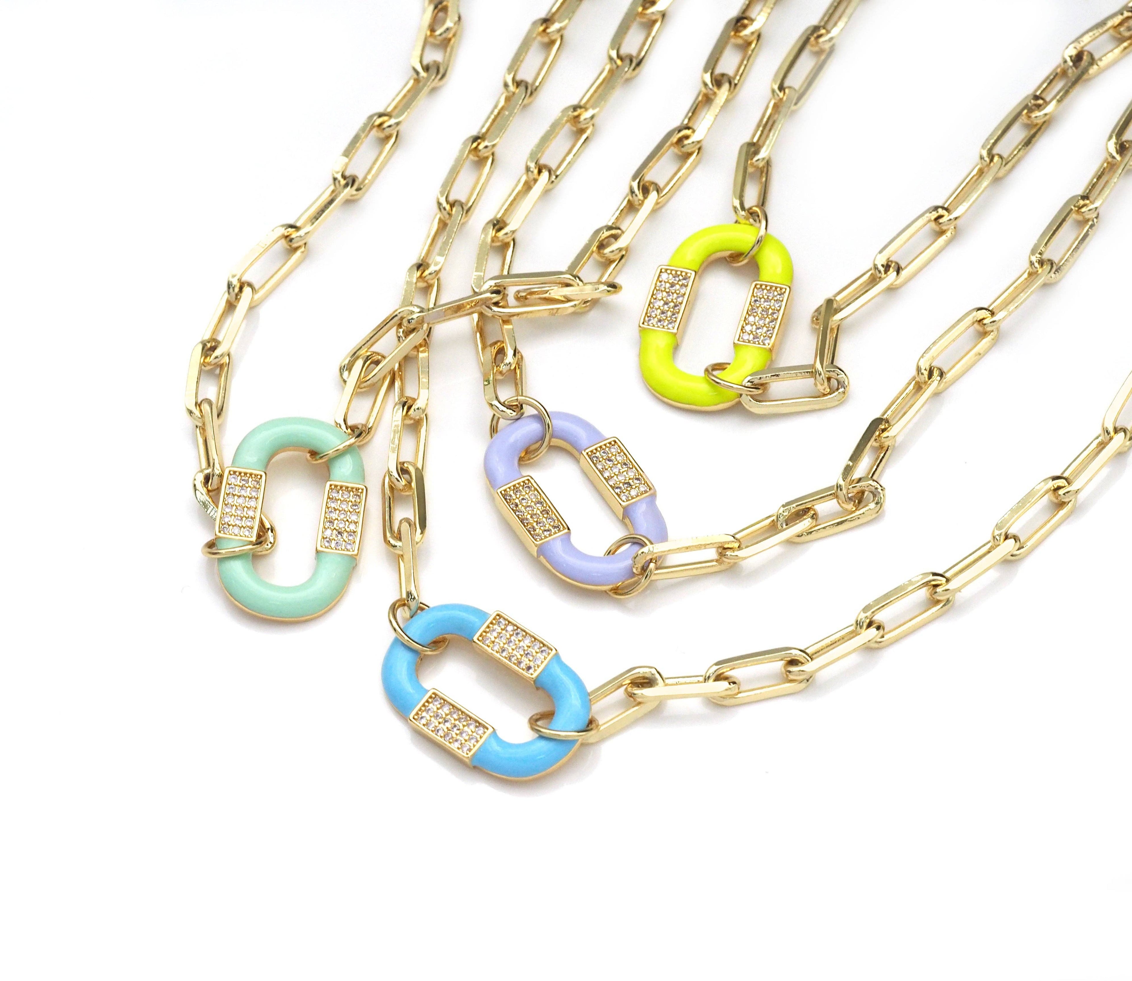 Colorful Enamel Oval Paperclip Chain Necklace,sku#EF240