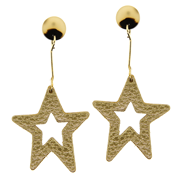 Resin Drop Leather Star Earrings