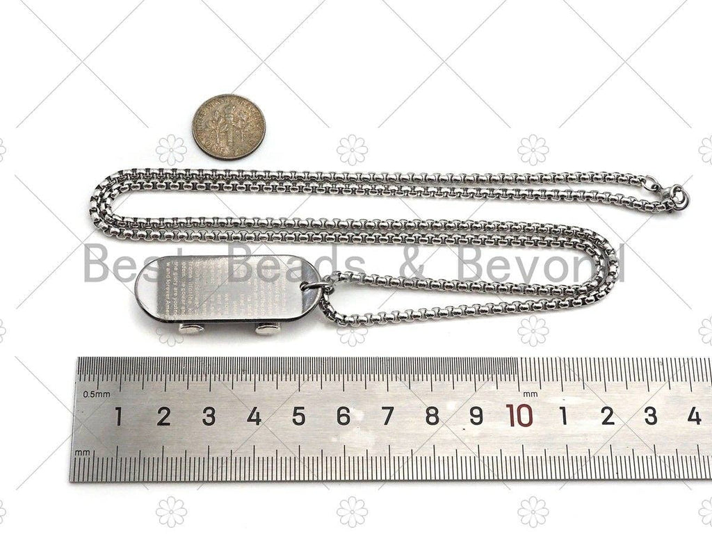 Collier chaîne avec pendentif skateboard - Pendentif croix gravé verset biblique, collier pour homme en acier inoxydable - Collier avec pendentif, sku#L344