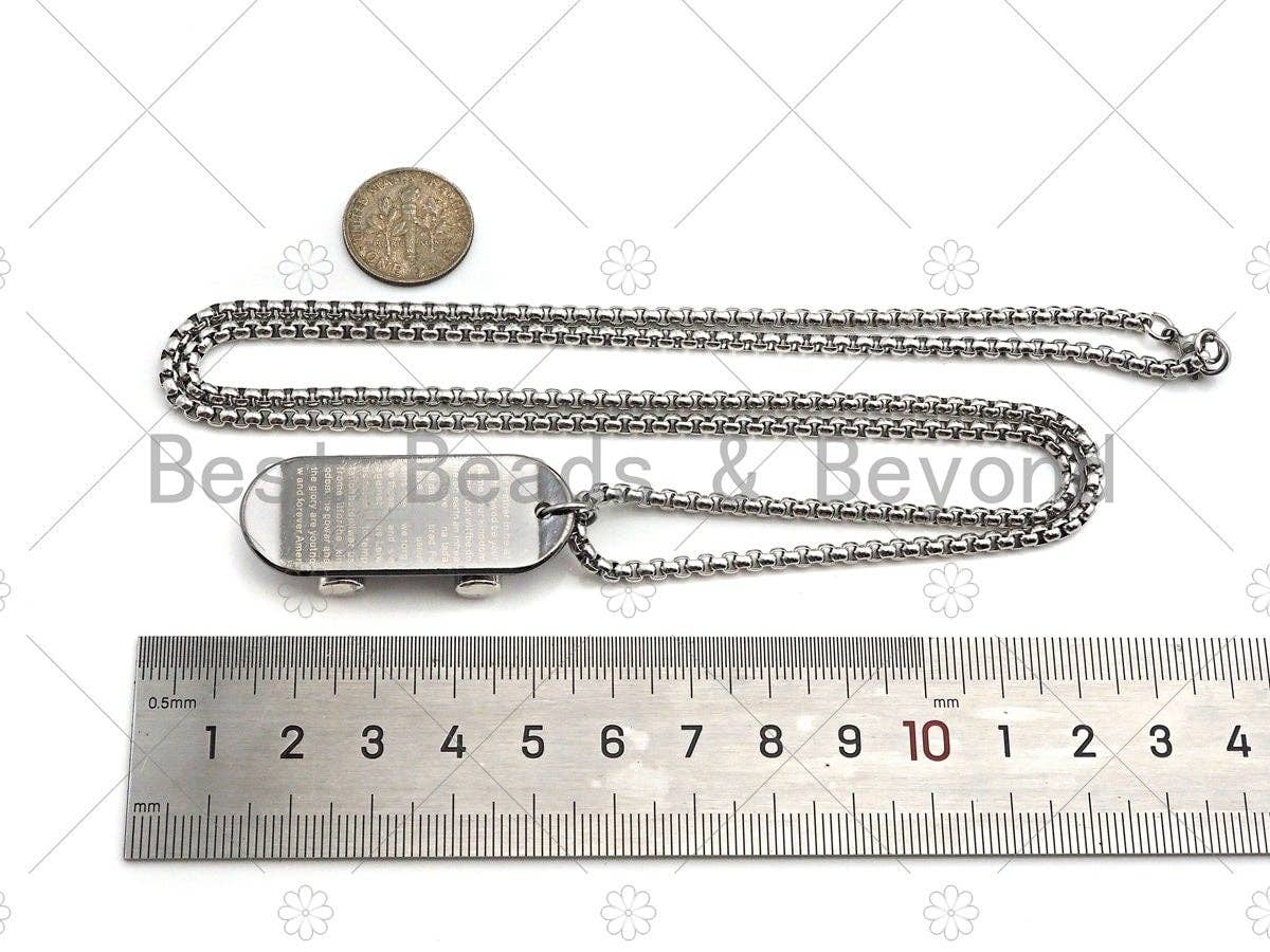 Collier chaîne avec pendentif skateboard - Pendentif croix gravé verset biblique, collier pour homme en acier inoxydable - Collier avec pendentif, sku#L344