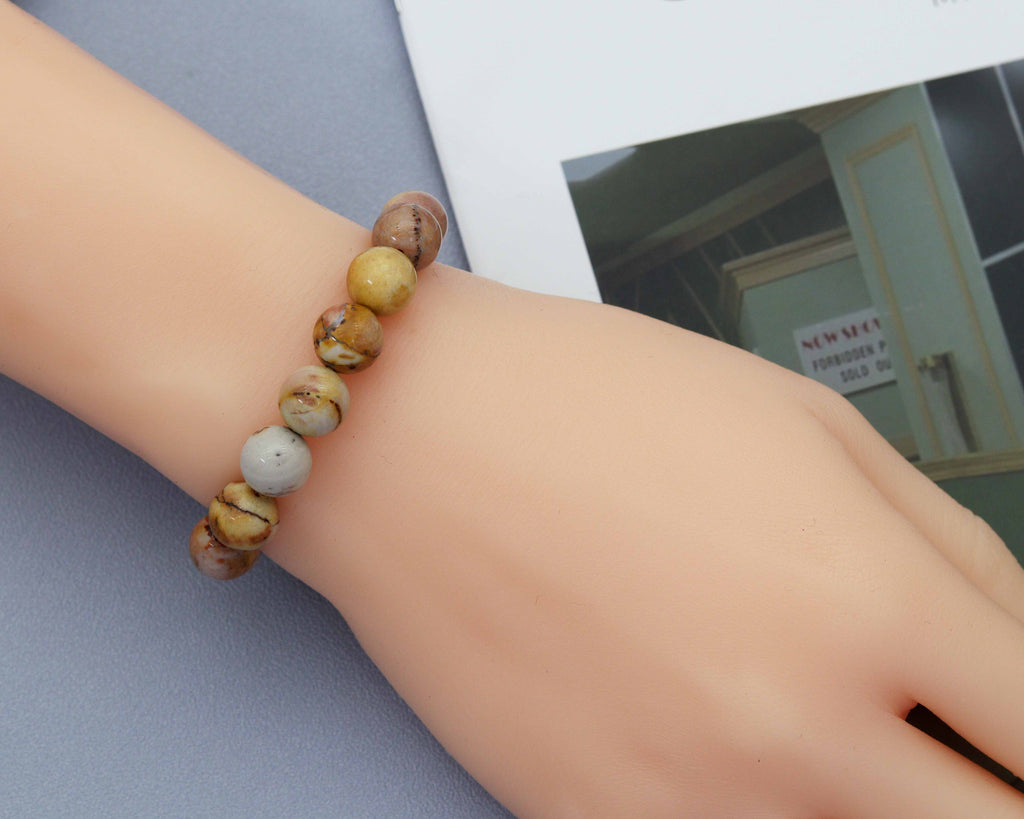 Natural African Agate Round Smooth Stretchy Bracelet, Sku#EF135