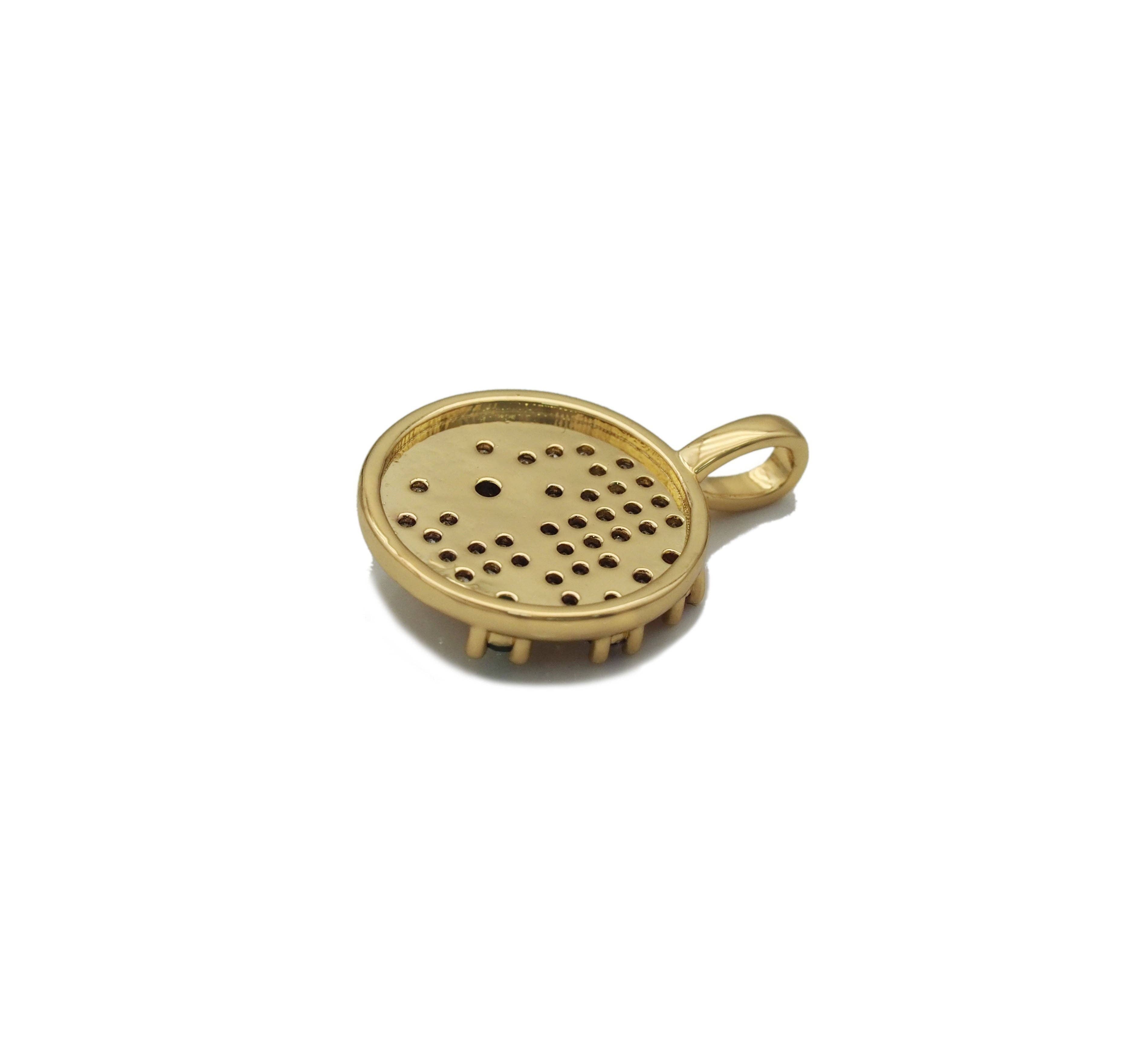 Colorful CZ Gold North Star On Round Coin Charm, Sku#Y755