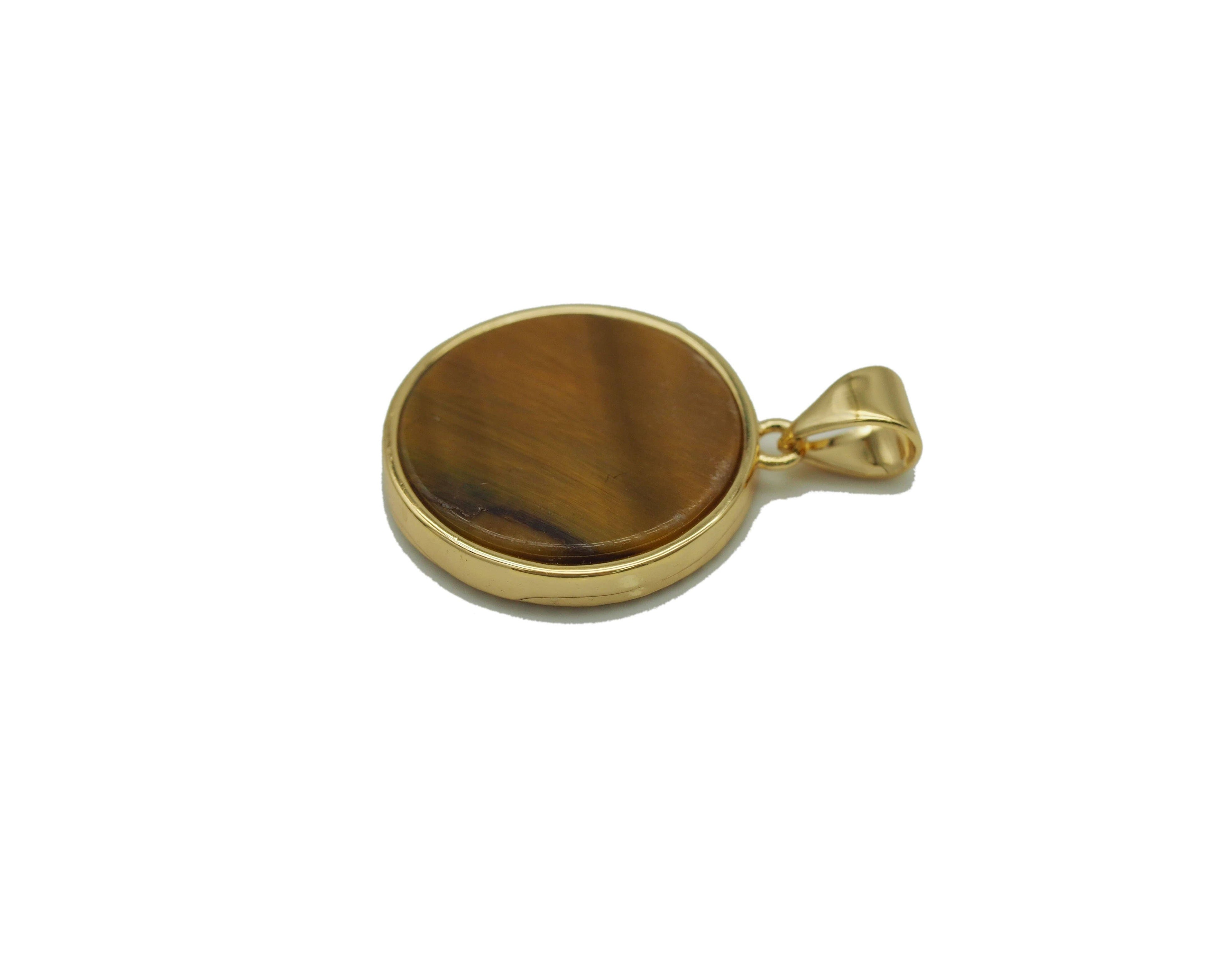 CZ Crescent Moon On Gemstone Round Coin Charm, Sku#LX76