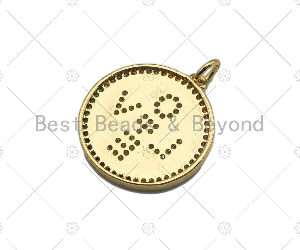Multicolor CZ Micro Pave Love On Round Coin Pendant/Charm,Cubic Zirconia Paved Love Charm, Necklace Bracelet Charm Pendant,21x22mm, sku#L338