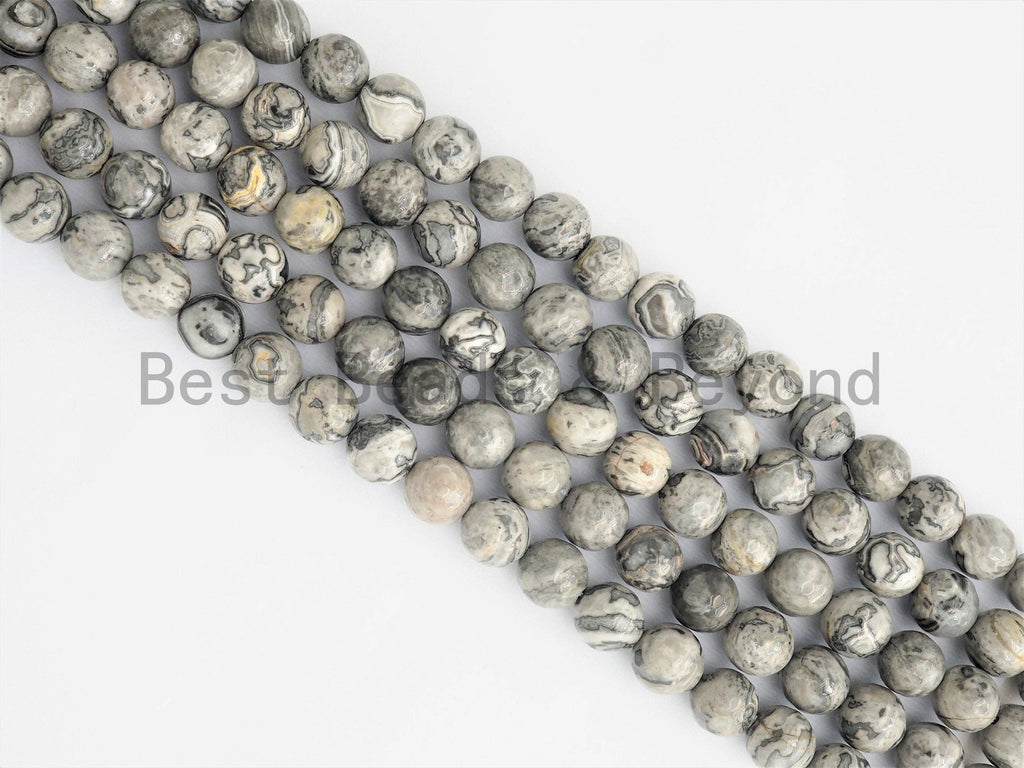 Quality Natural Map Jasper Faceted Round Beads,6mm/8mm/10mm/12mm Gray Gemstone Beads,15.5" Full Strand,SKU#U393