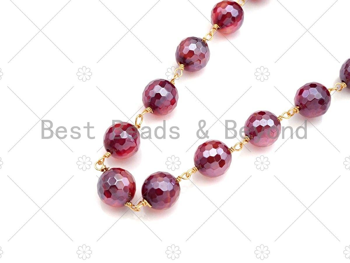 Mystic Agate Purple/Green Brown/Pink Rosary Chain, 10mm Agate Beaded Chain, Wire Wrapped Gold Chain, Sku#V87