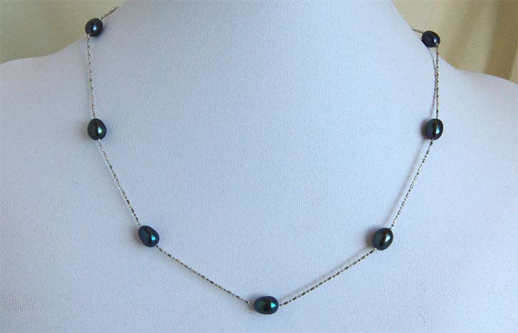 Freshwater Pearl Dainty Silver Chain Necklace, sku#PBW1