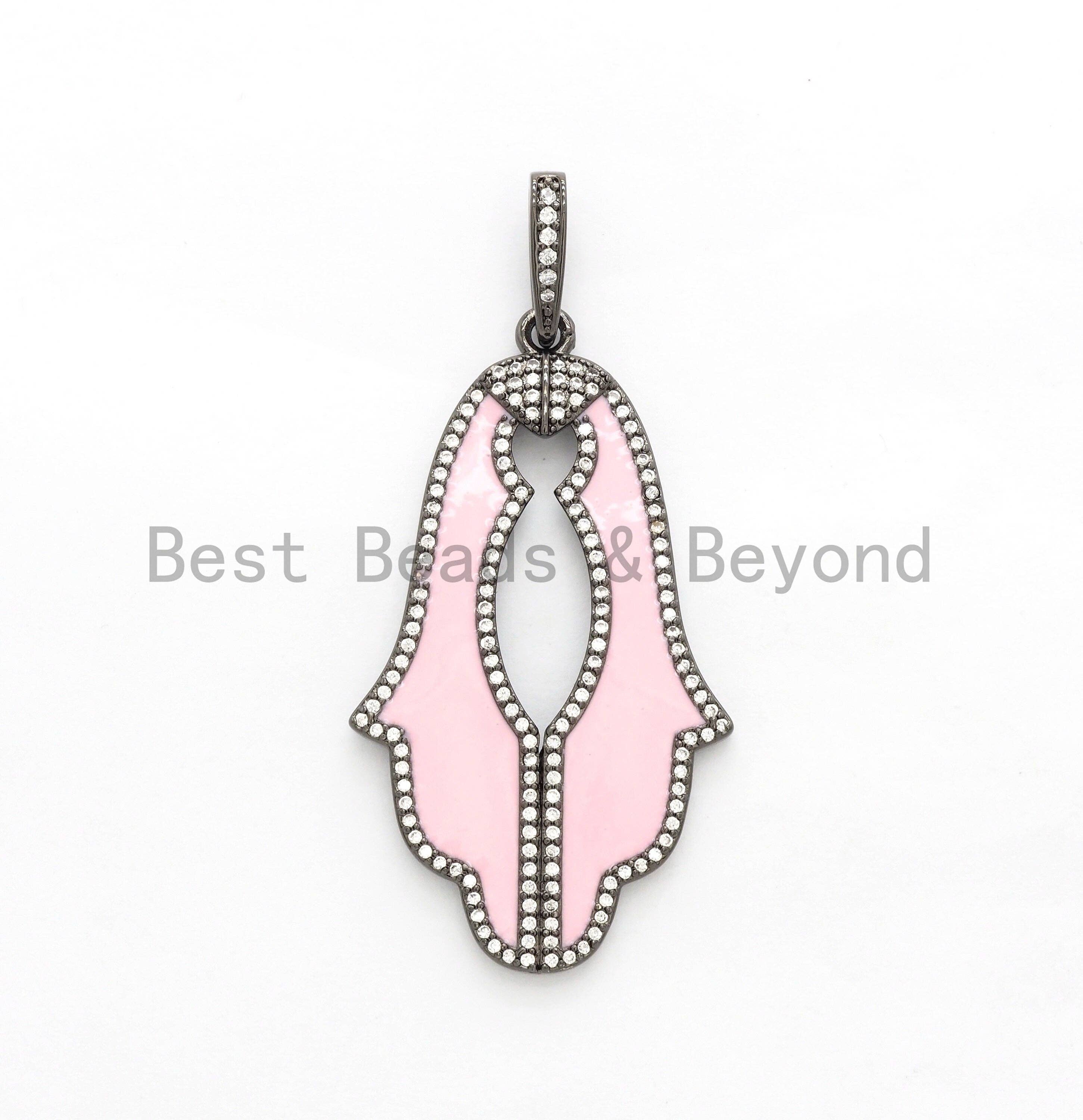 NEW Enamel Colorful Hamsa Hand Pendant,CZ Micro Pave Oil Drop Leaf pendant,Enamel pendant,Enamel Jewelry,27x47mm,sku#F568C