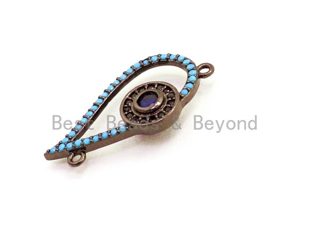 CZ Micro Pave Turquoise Evil Eye Connector, Cubic Zirconia Space Connector, 13x26mm, CZ Pave Beads, sku#E18C